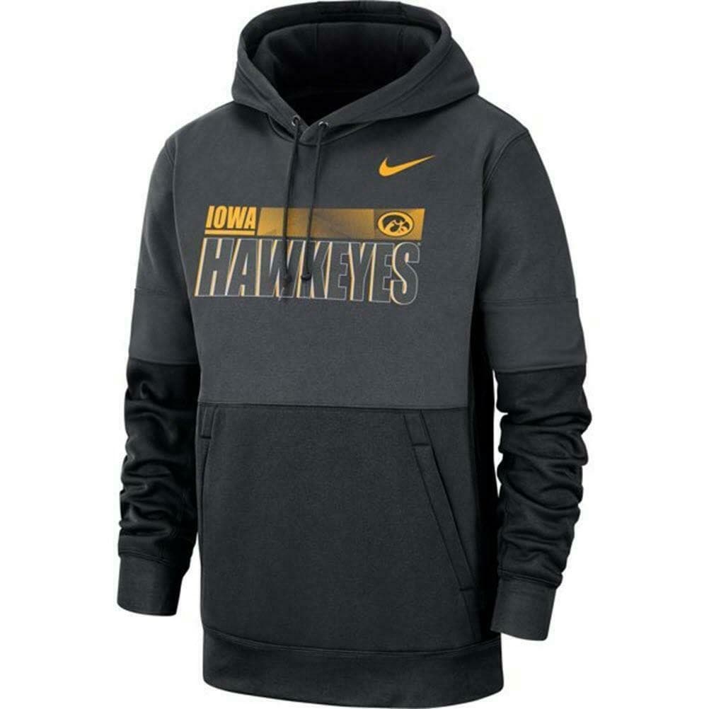 Nike Men's Iowa Hawkeyes Sideline Lockup Therma-Fit Pullover Hoodie Black Large - Thumbnail 2