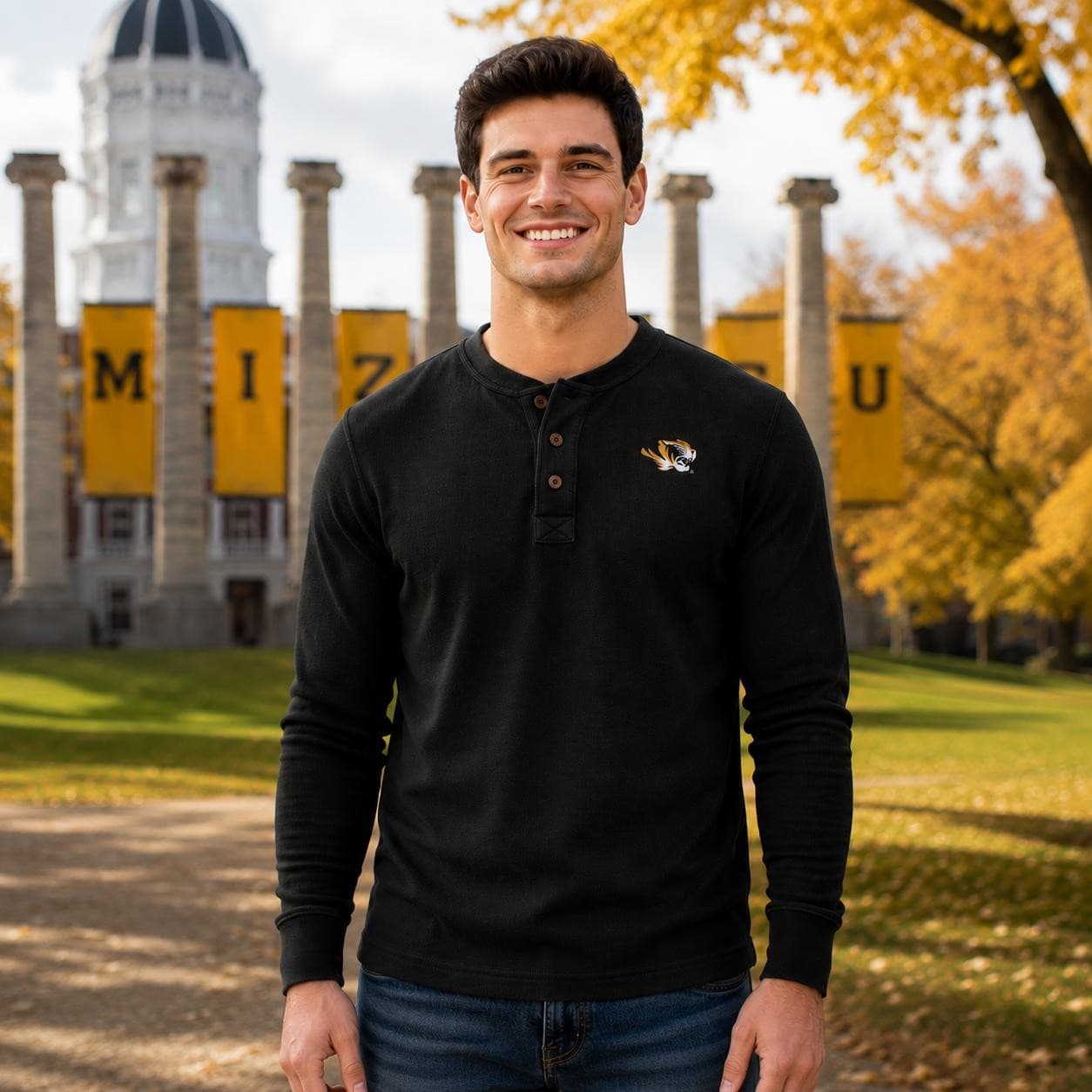 Colony Men's Missouri Tigers Waffle Thermal Henley Shirt Black Large $54 Value - Thumbnail 2