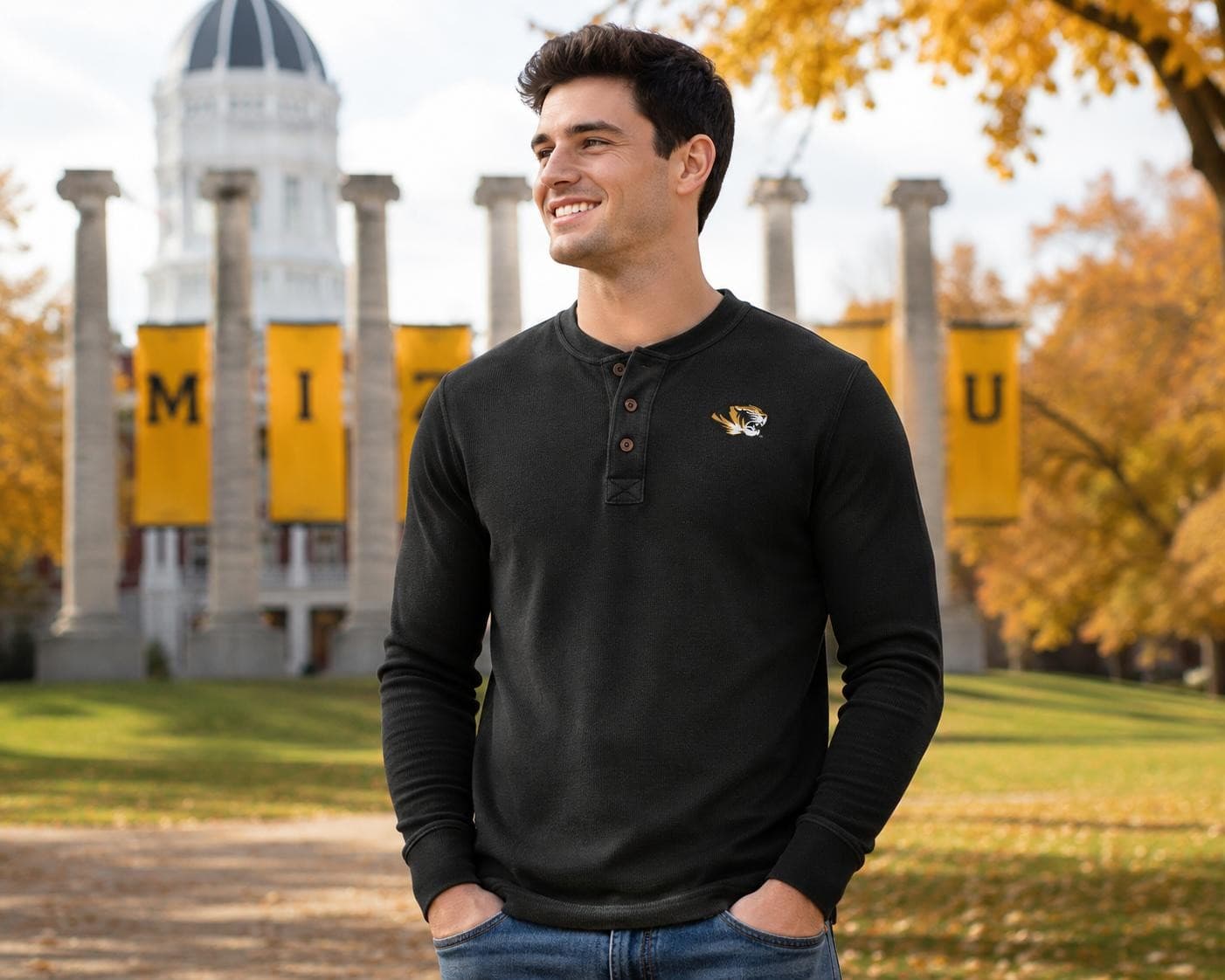 Colony Men's Missouri Tigers Waffle Thermal Henley Shirt Black Large $54 Value - Thumbnail 3