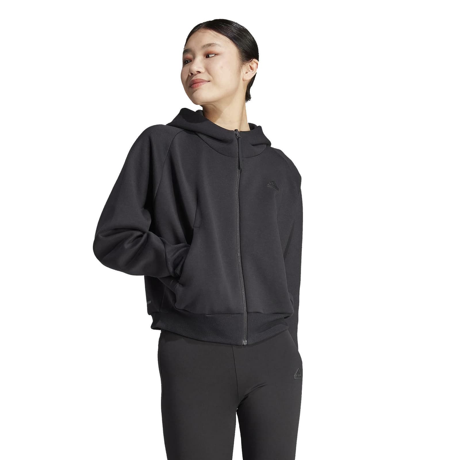 Adidas Women's Z.N.E Premium Fleece Full Zip Hoodie Black 4XLT - Thumbnail 4