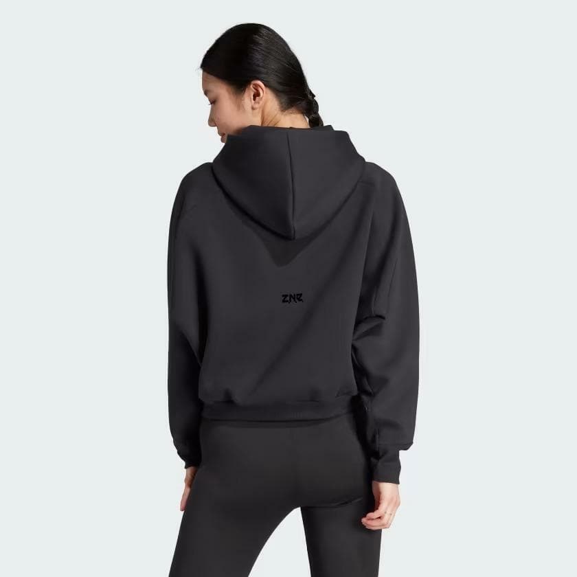 Adidas Women's Z.N.E Premium Fleece Full Zip Hoodie Black 4XLT - Thumbnail 2
