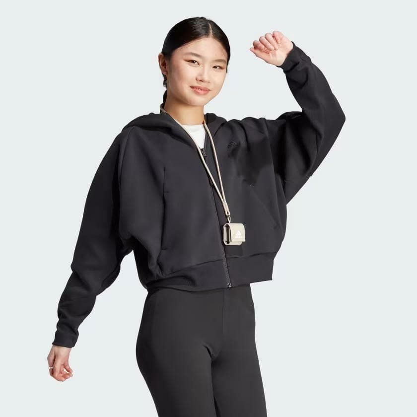 Adidas Women's Z.N.E Premium Fleece Full Zip Hoodie Black 4XLT - Thumbnail 8