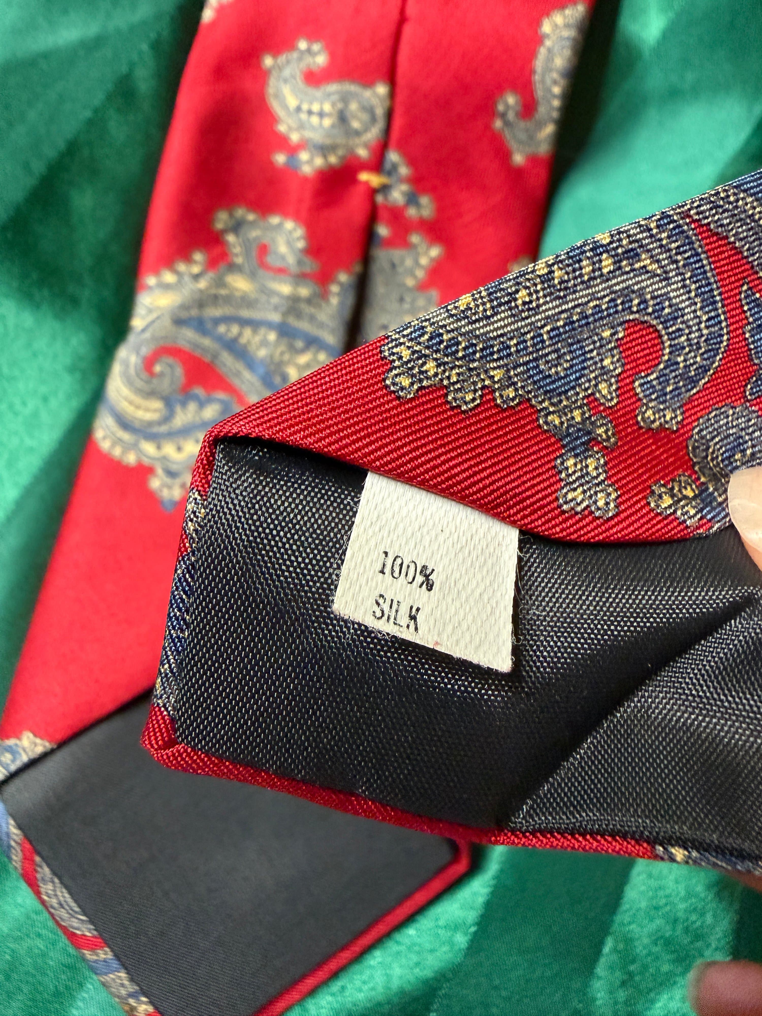 Vintage 90s Oscar de la Renta Silk Bold Paisley Red Power Necktie - Thumbnail 3
