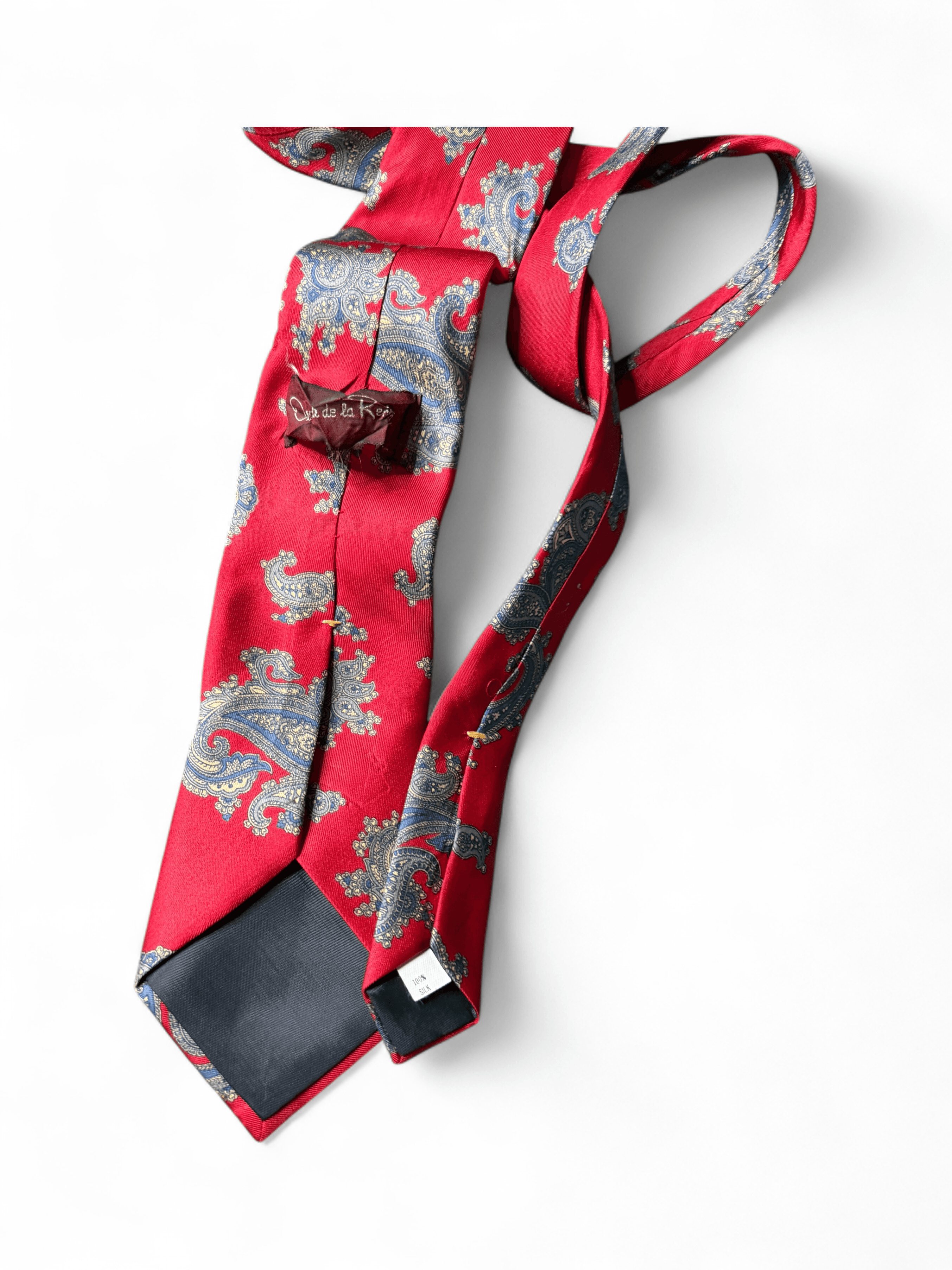 Vintage 90s Oscar de la Renta Silk Bold Paisley Red Power Necktie - Thumbnail 2