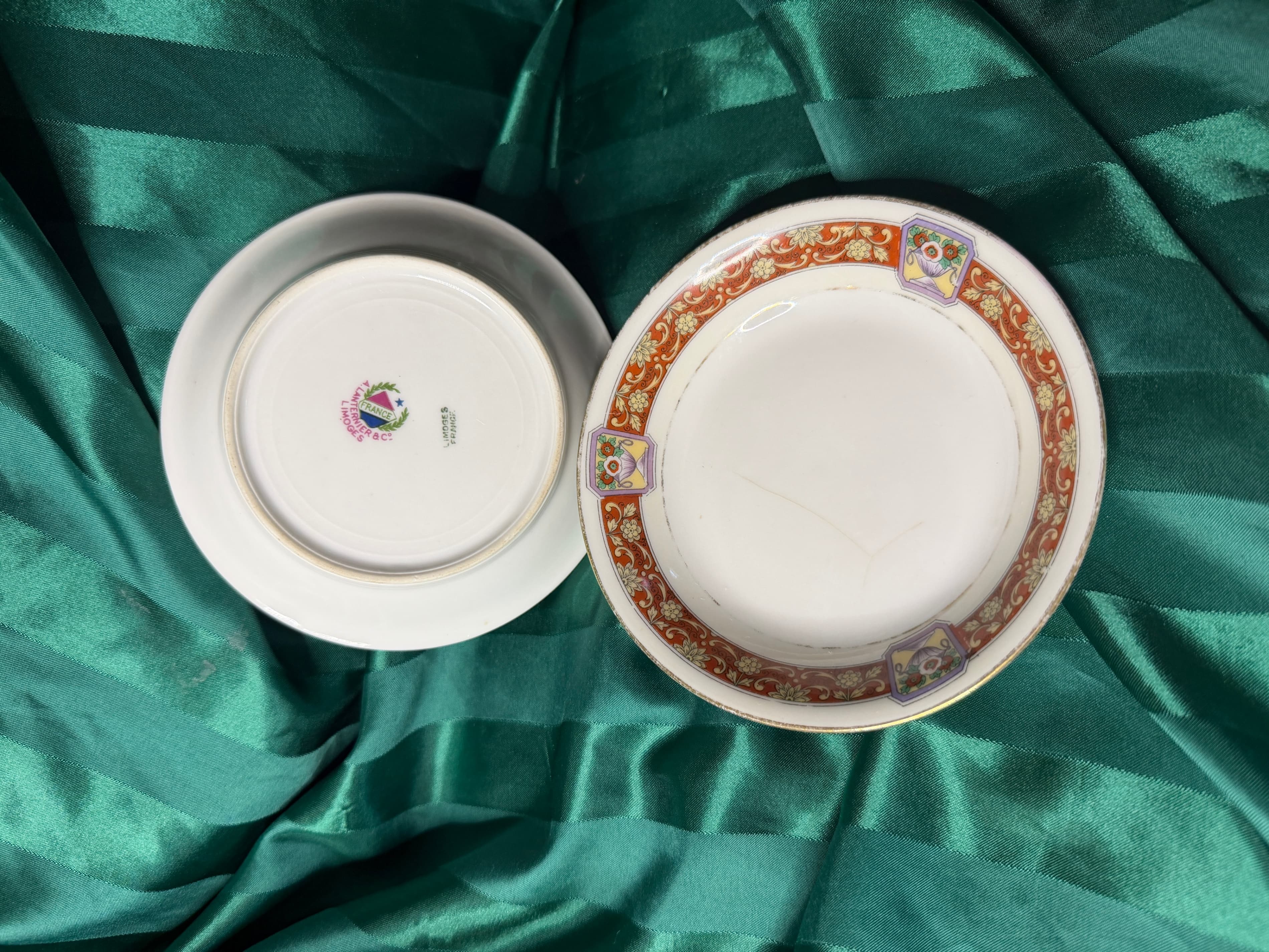 Pair Antique 1891 Limoges Lanternier Red Bowls Movie Prop Provenance NOLA - Thumbnail 4