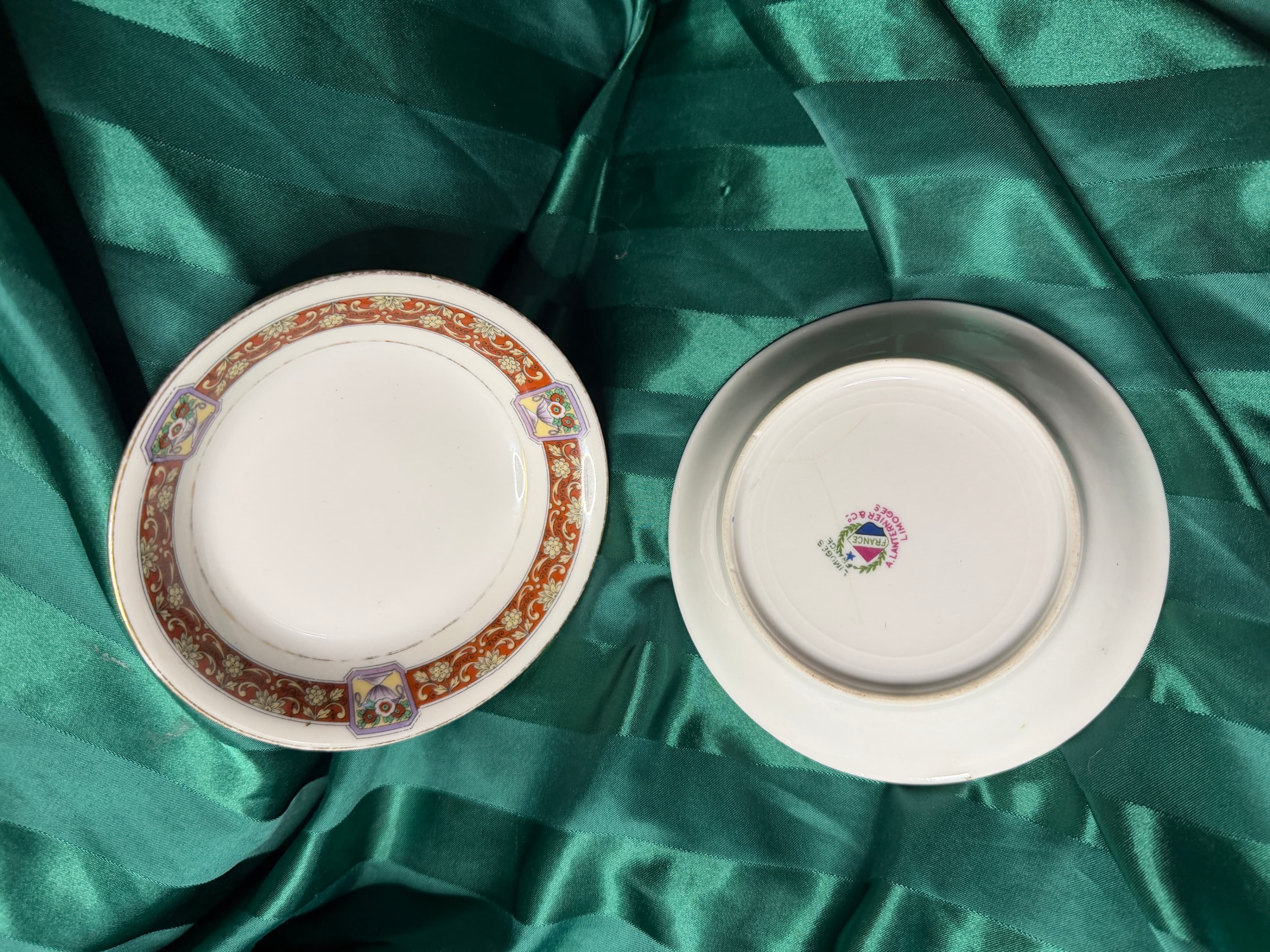 Pair Antique 1891 Limoges Lanternier Red Bowls Movie Prop Provenance NOLA - Thumbnail 7