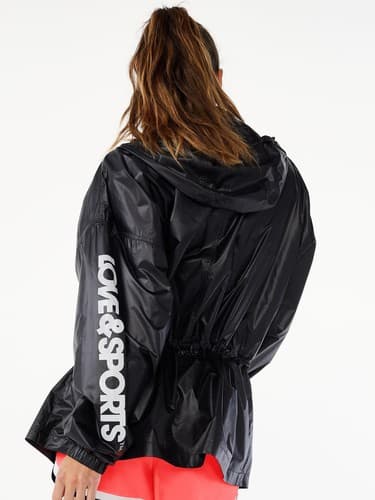 Love & Sports Women's Long Anorak Full Zip Jacket Black Small Medium Large - Thumbnail 3