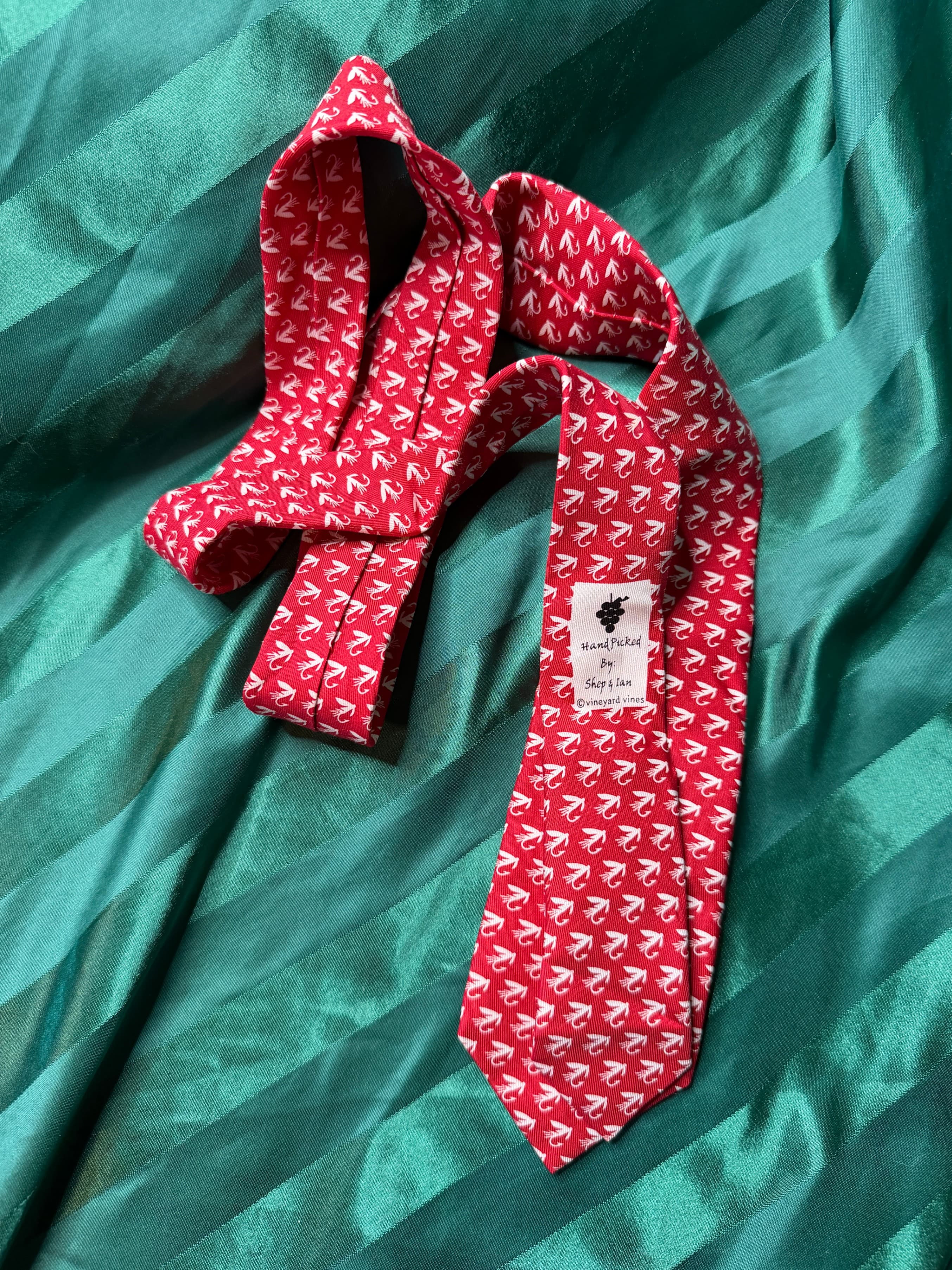 Rare Vintage Vineyard Vines Custom Silk Swan Necktie Crimson Red Shep & Ian - Thumbnail 2