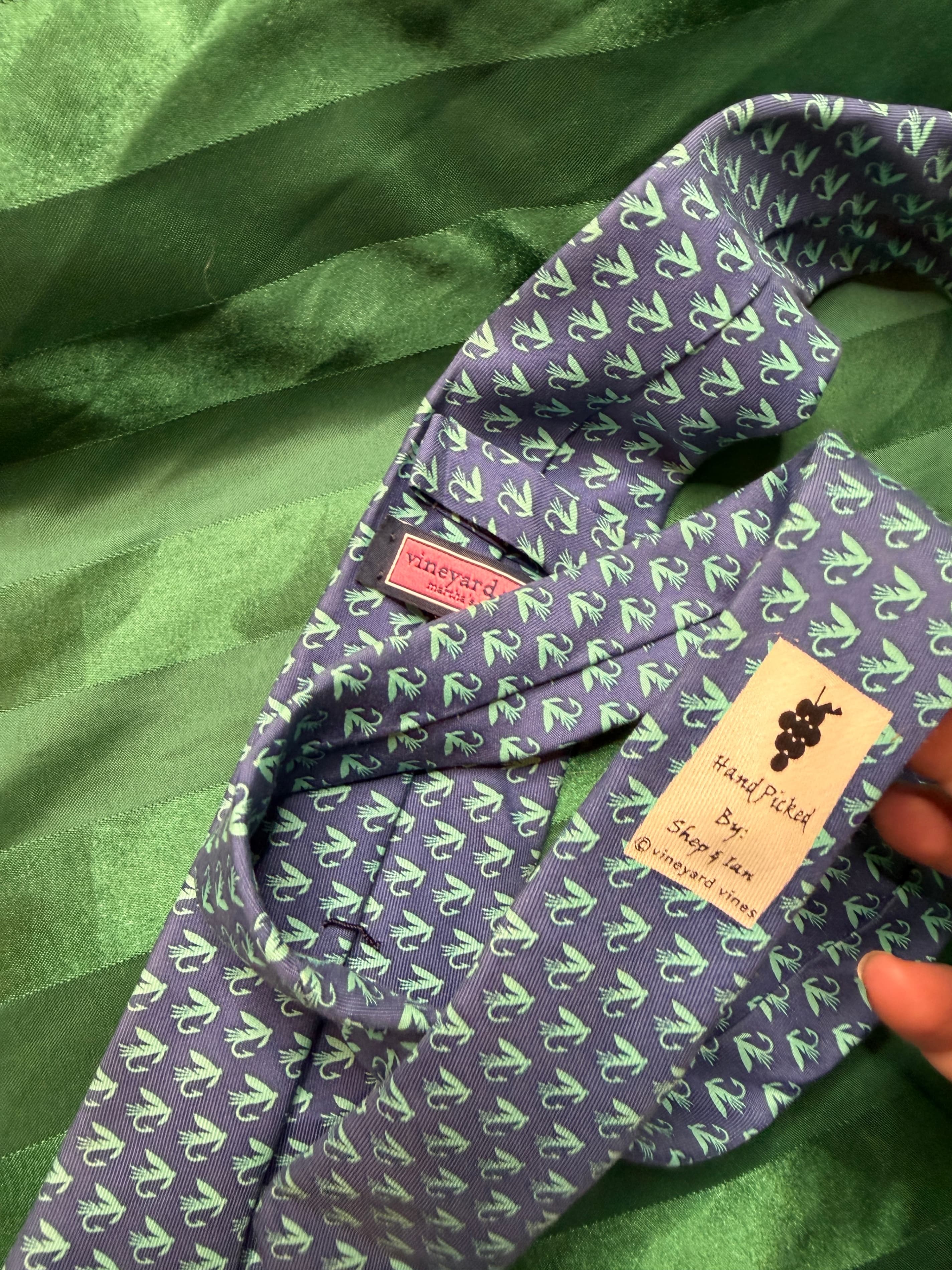 Rare Vintage Vineyard Vines Custom Silk Swan Necktie Periwinkle Slate Blue - Thumbnail 2