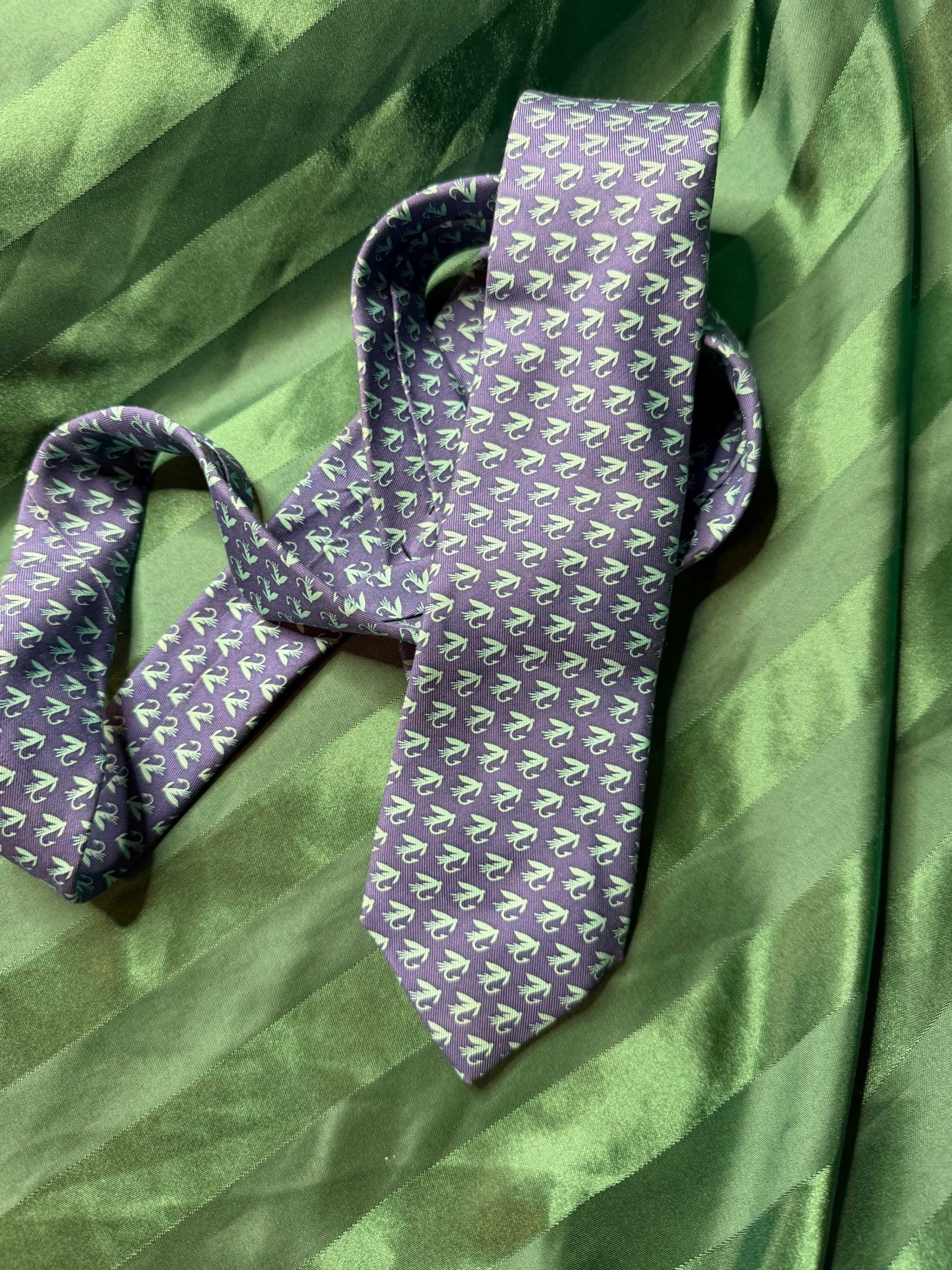 Rare Vintage Vineyard Vines Custom Silk Swan Necktie Periwinkle Slate Blue - Thumbnail 3
