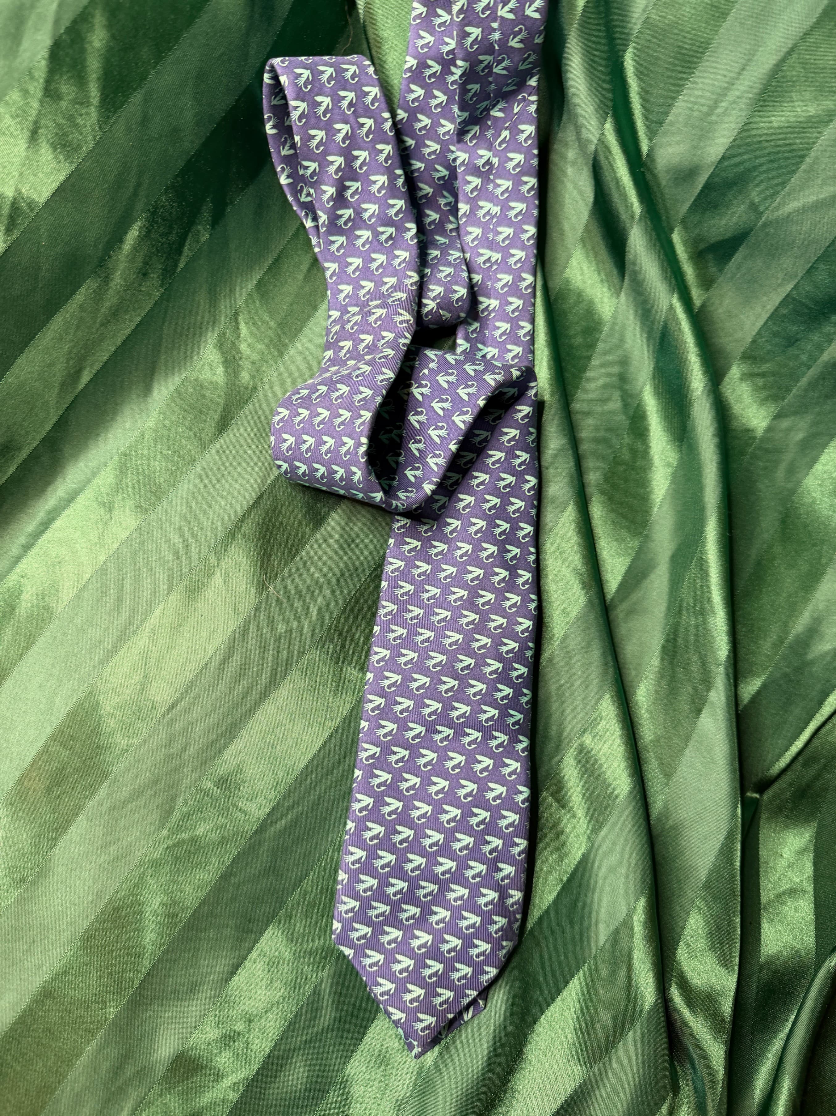 Rare Vintage Vineyard Vines Custom Silk Swan Necktie Periwinkle Slate Blue - Thumbnail 5