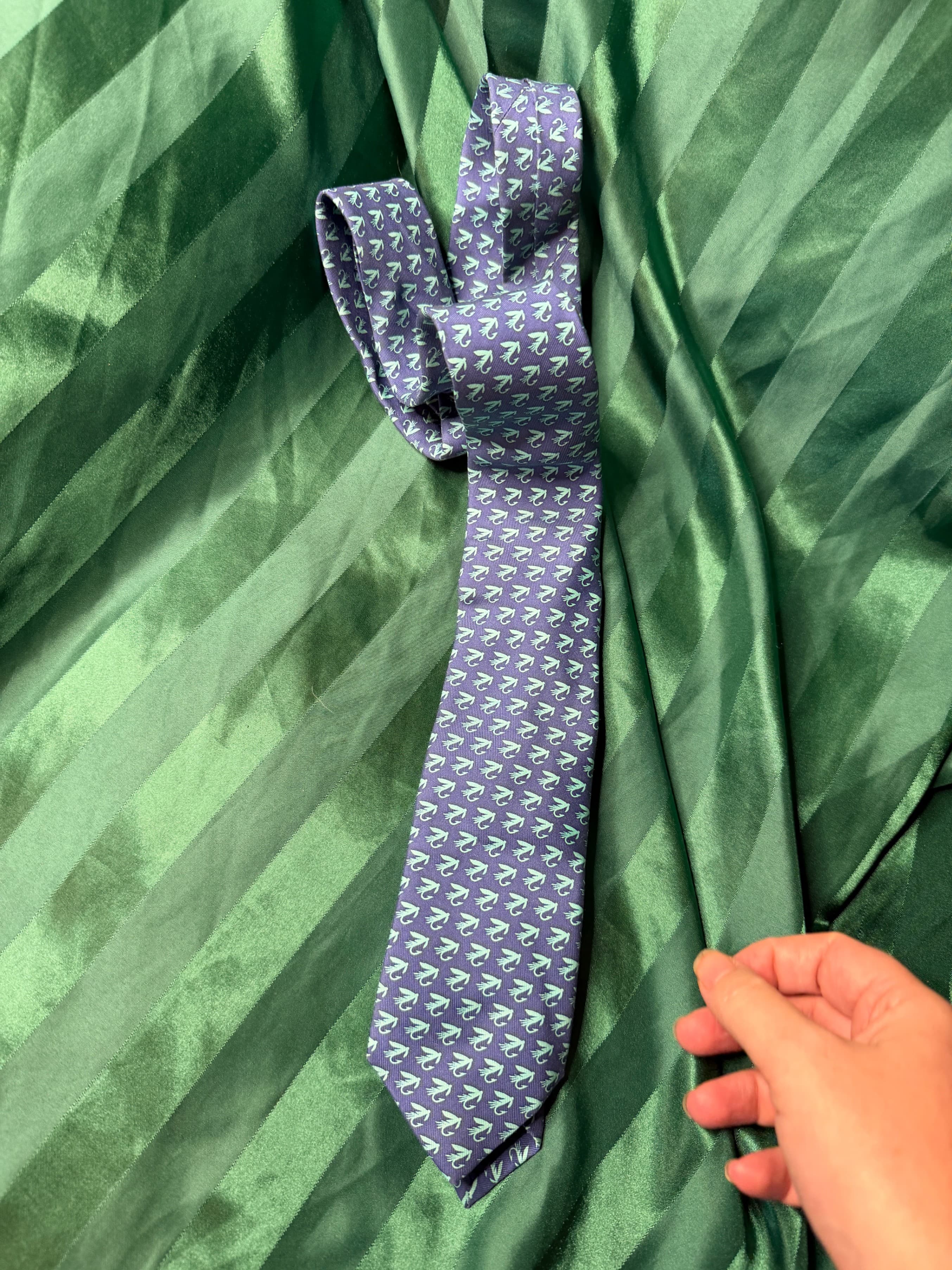 Rare Vintage Vineyard Vines Custom Silk Swan Necktie Periwinkle Slate Blue - Thumbnail 4