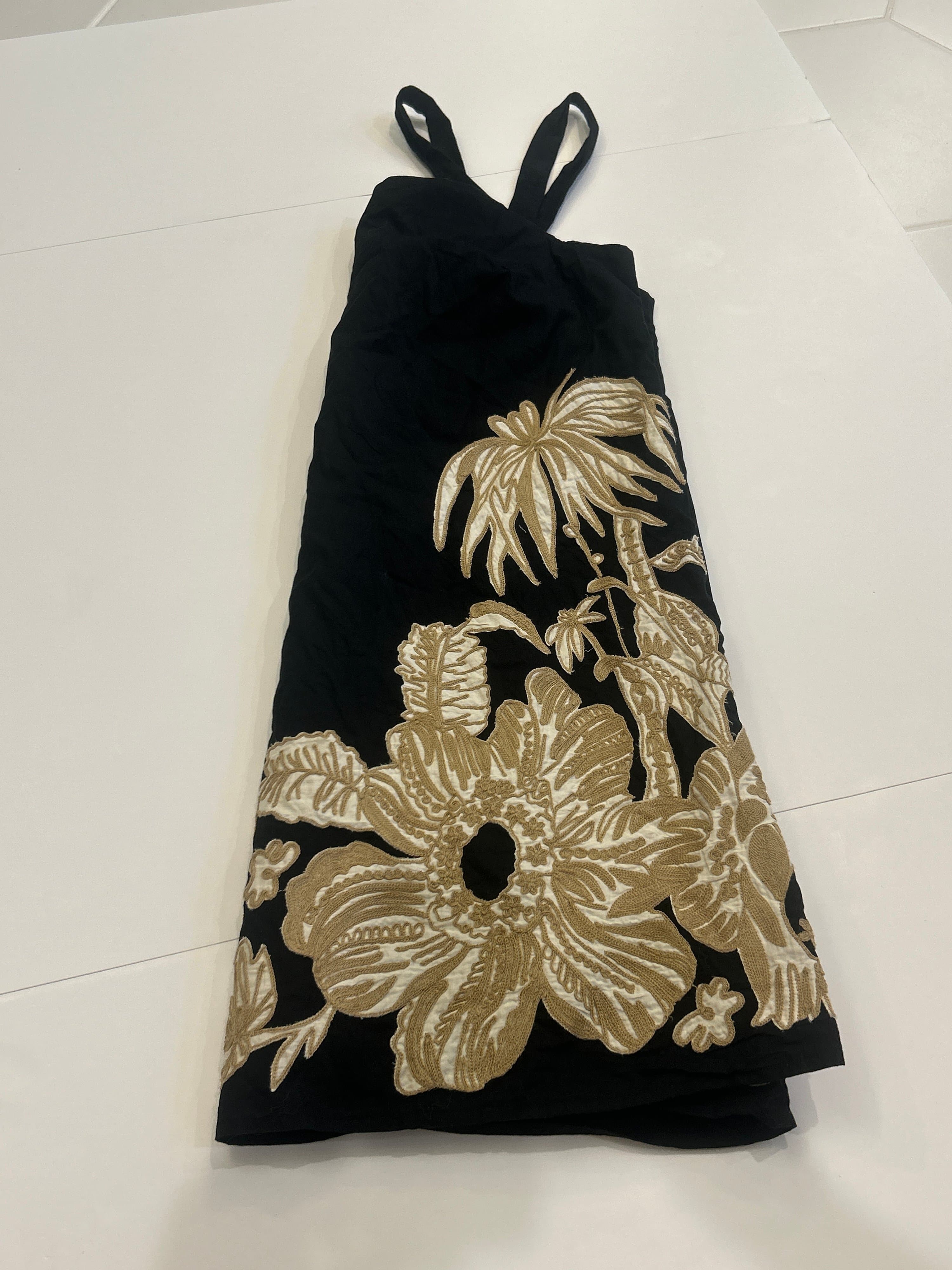 Black Floral Embroidered Sleeveless Dress - Thumbnail 4