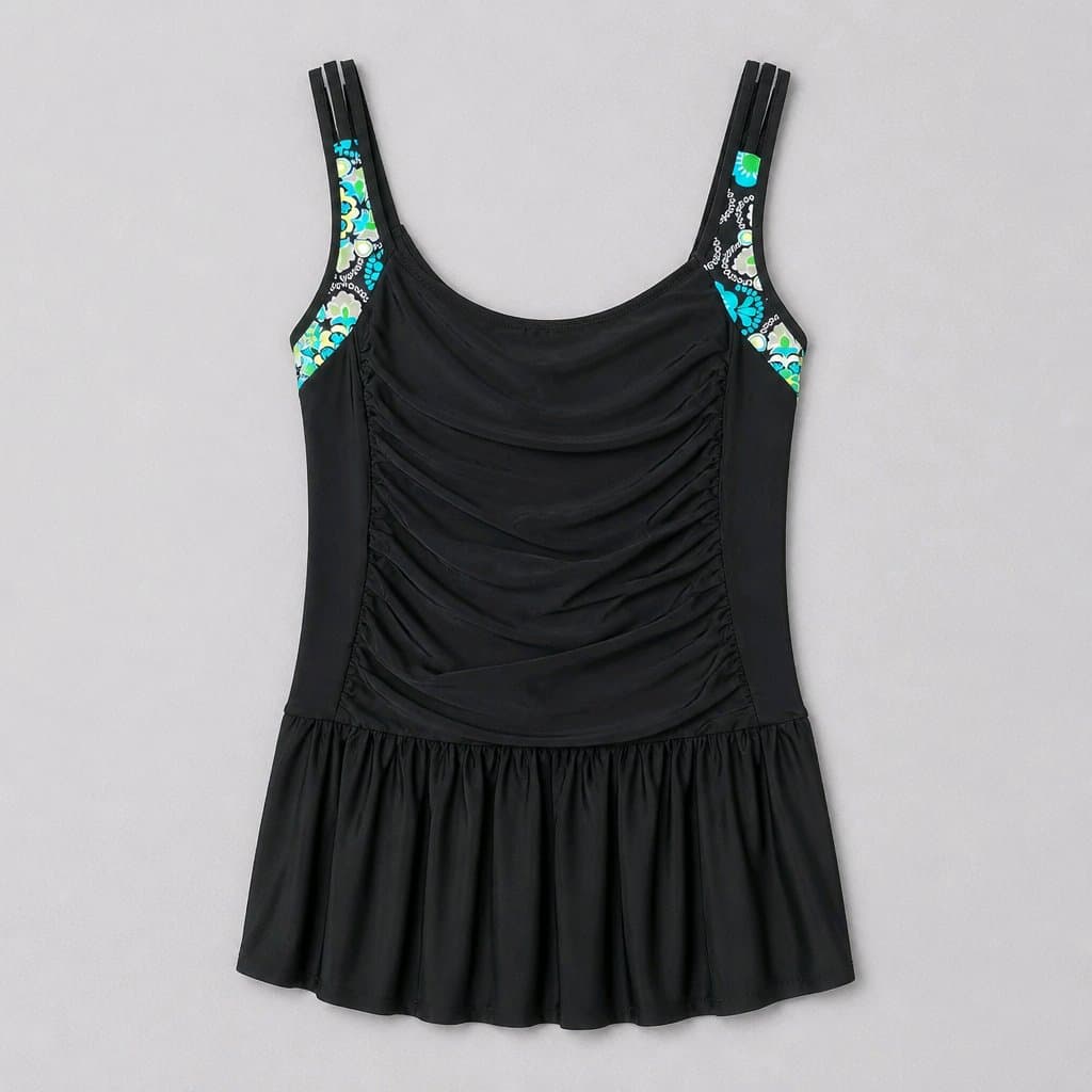 Swim Solutions Black Floral Swimdress Size Large