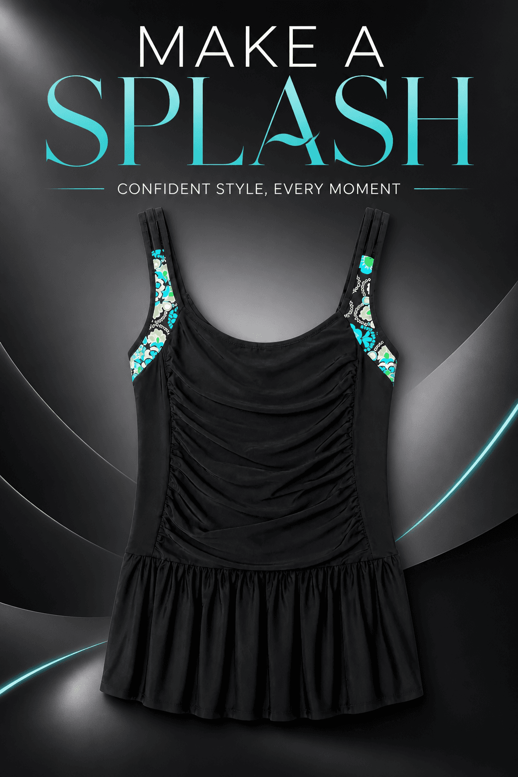 Swim Solutions Black Floral Swimdress Size Large - Thumbnail 3