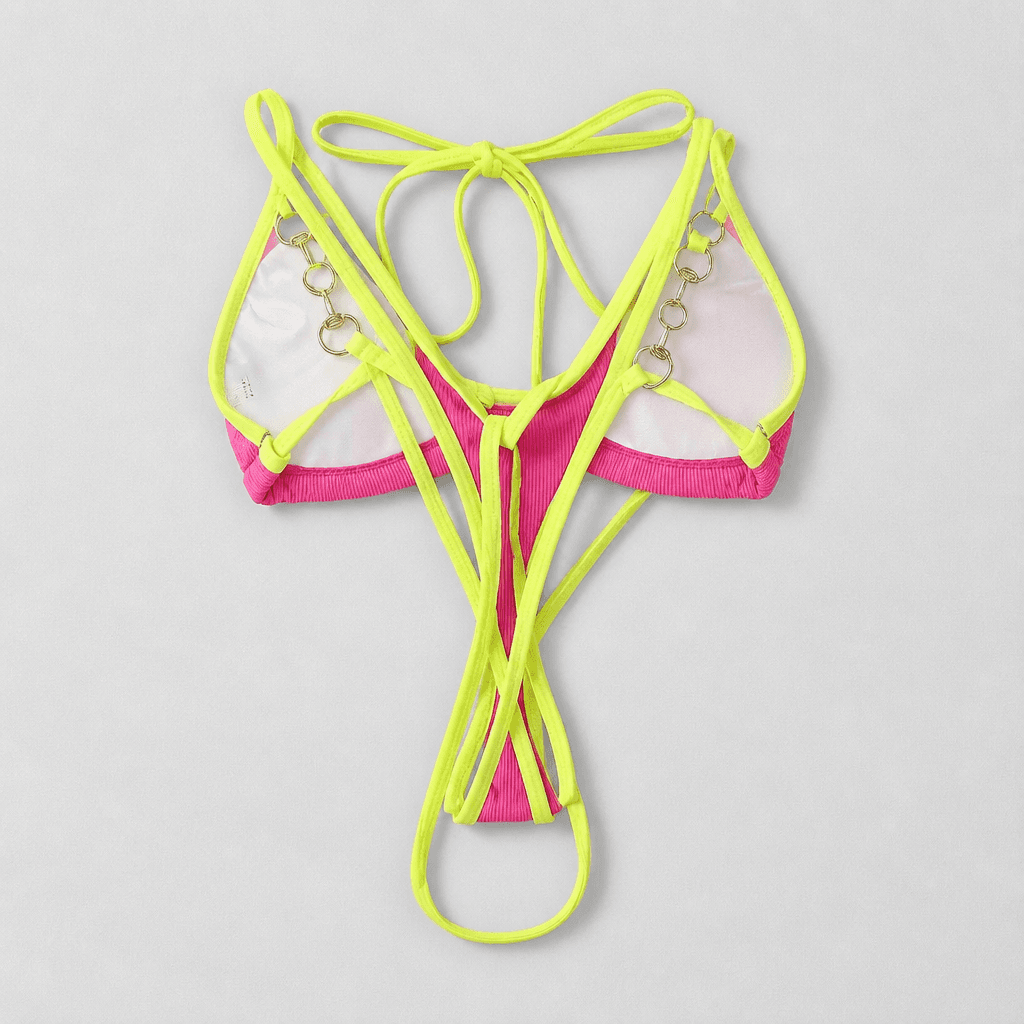 ZASHEHE Neon Pink Bikini Set with Lime Trim - Thumbnail 2