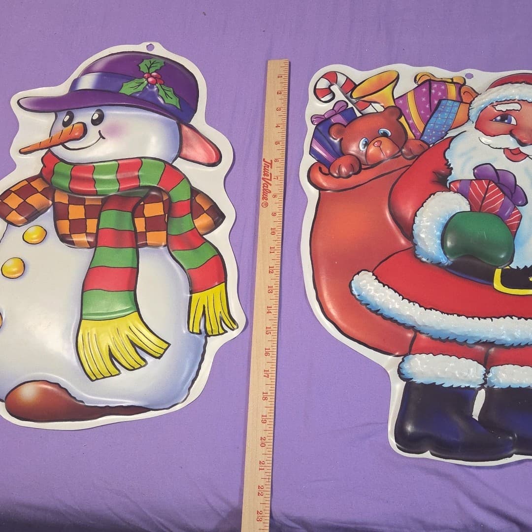 3 Vintage 20" Molded Plastic 3D Christmas Wall Decoration BELLS SANTA FROSTY - Thumbnail 16