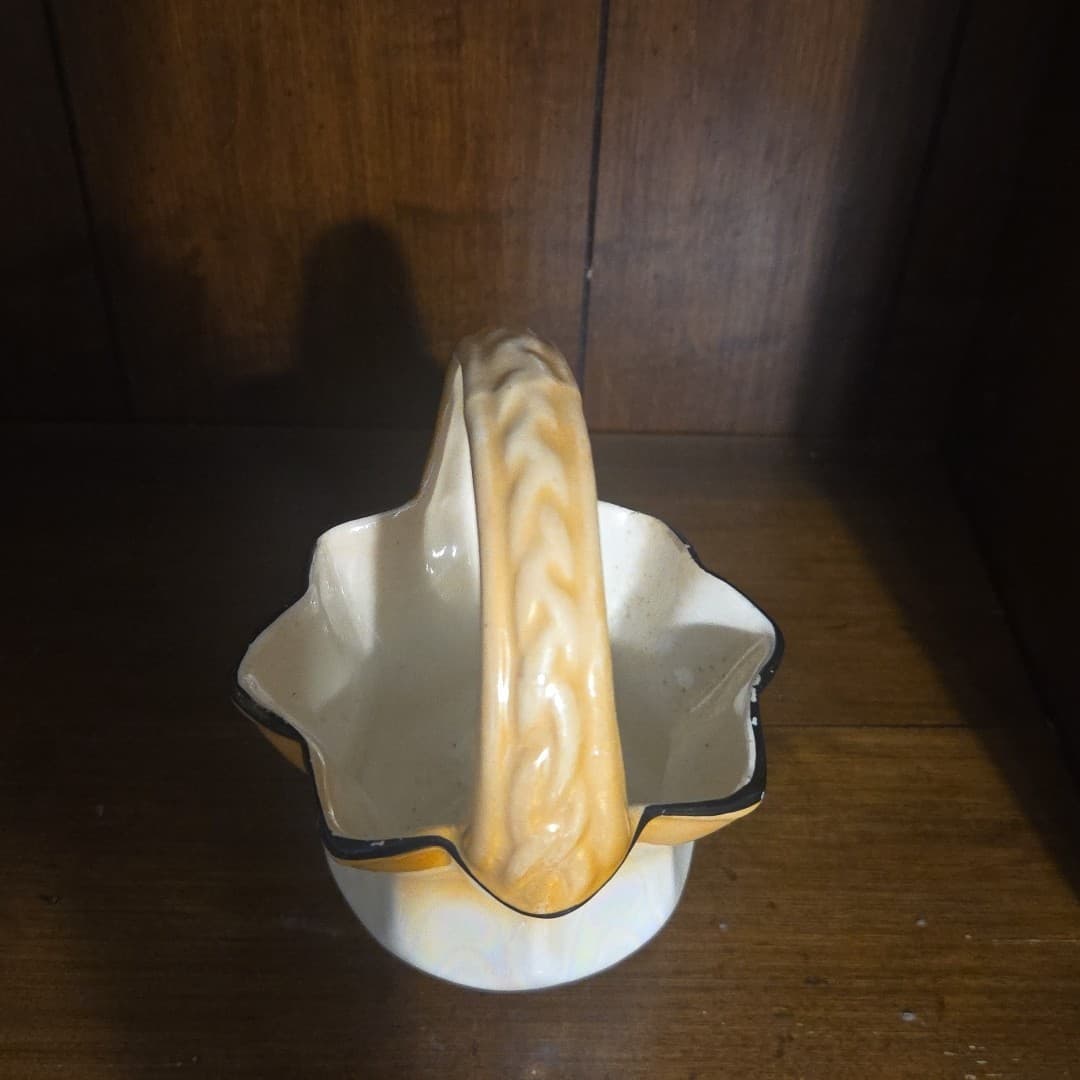 Antique Czechoslovakia orange and blue lusterware pottery basket - Thumbnail 5