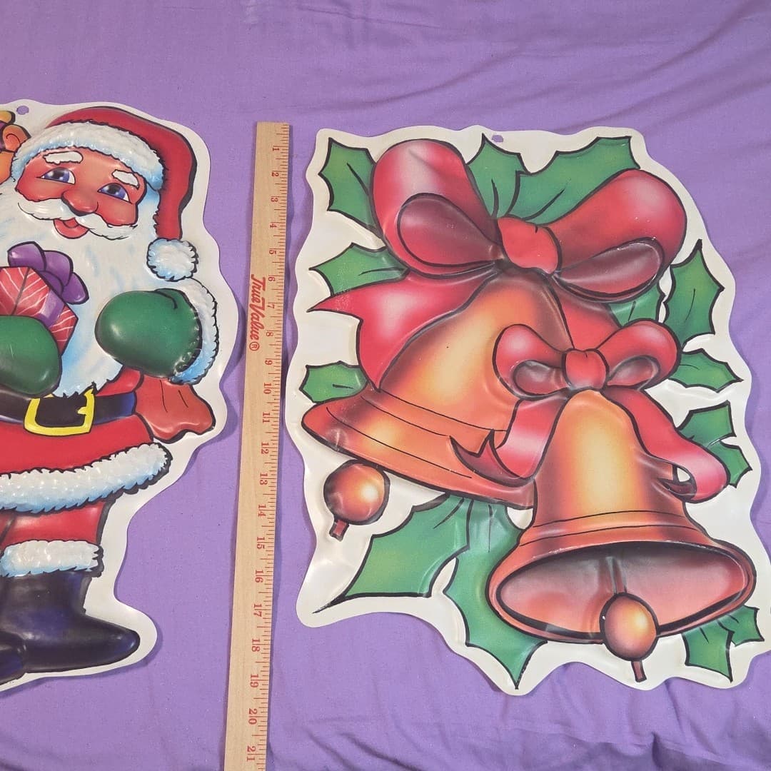 3 Vintage 20" Molded Plastic 3D Christmas Wall Decoration BELLS SANTA FROSTY - Thumbnail 17