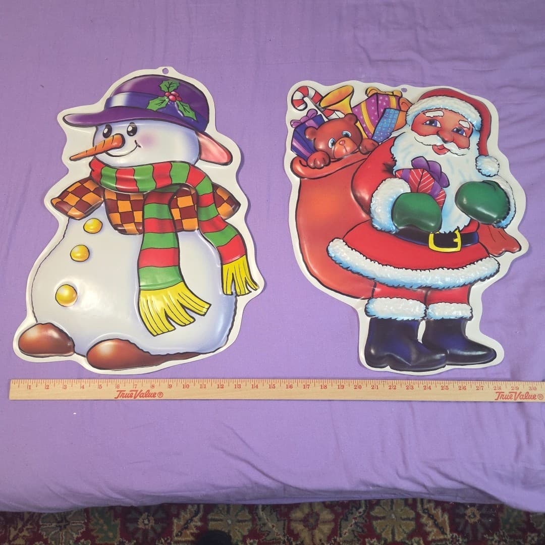 2 Vintage 20" Molded Plastic 3D Christmas Wall Decoration Santa Frosty - Thumbnail 2