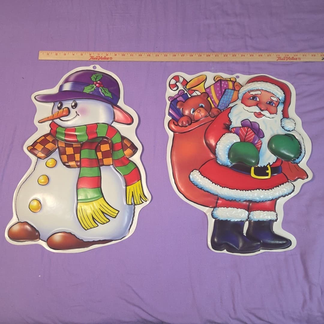 2 Vintage 20" Molded Plastic 3D Christmas Wall Decoration Santa Frosty - Thumbnail 3