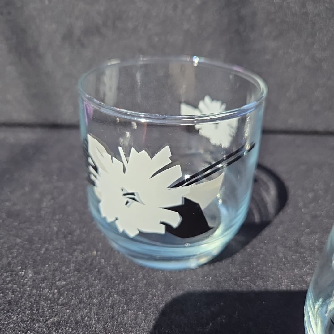 Vintage Mid Century Modern 1989 AHC Floral Set of 3 Glasses - Thumbnail 2