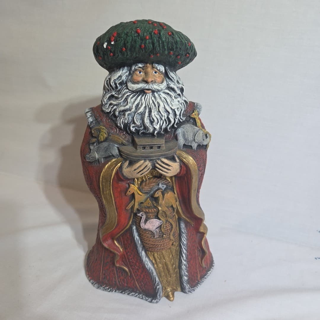 Hand Painted Ceramic Noah Figurine Ark Animals Santa Father Christmas 10"