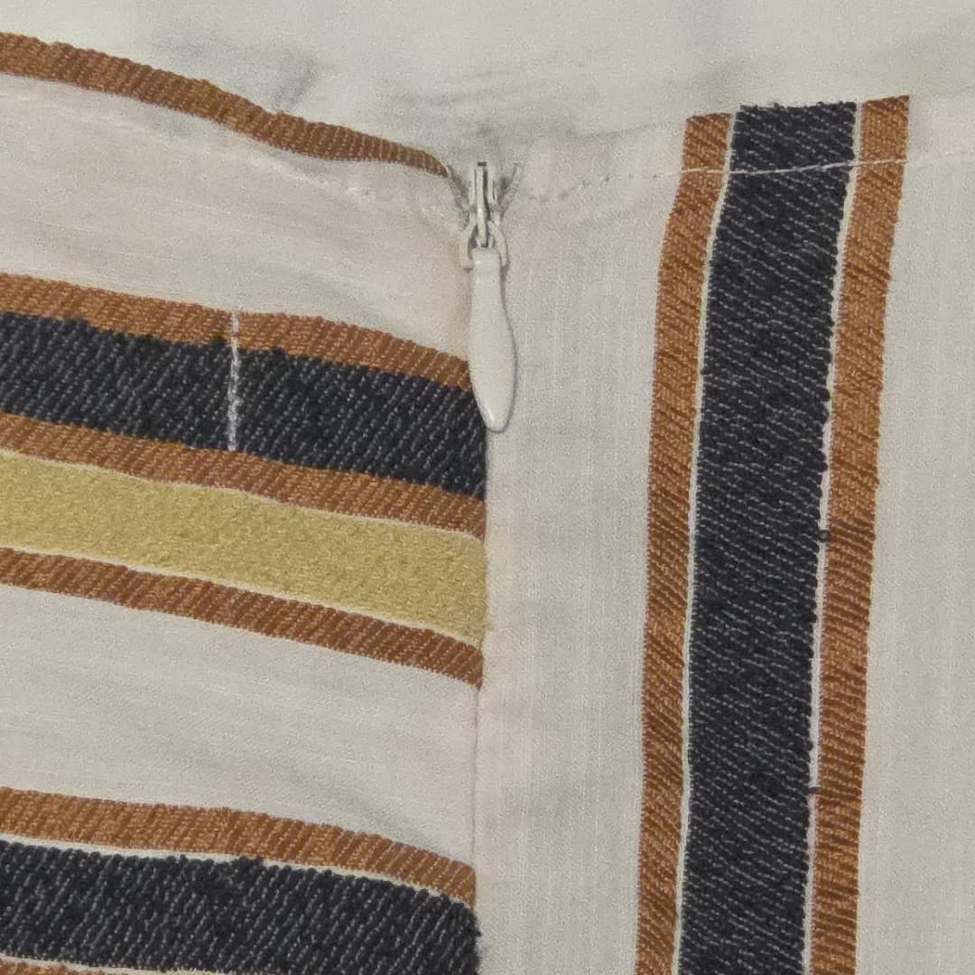 Striped Line Blend Vneck Shirt Back Zips 3/4 Sleeve Size S - Thumbnail 5