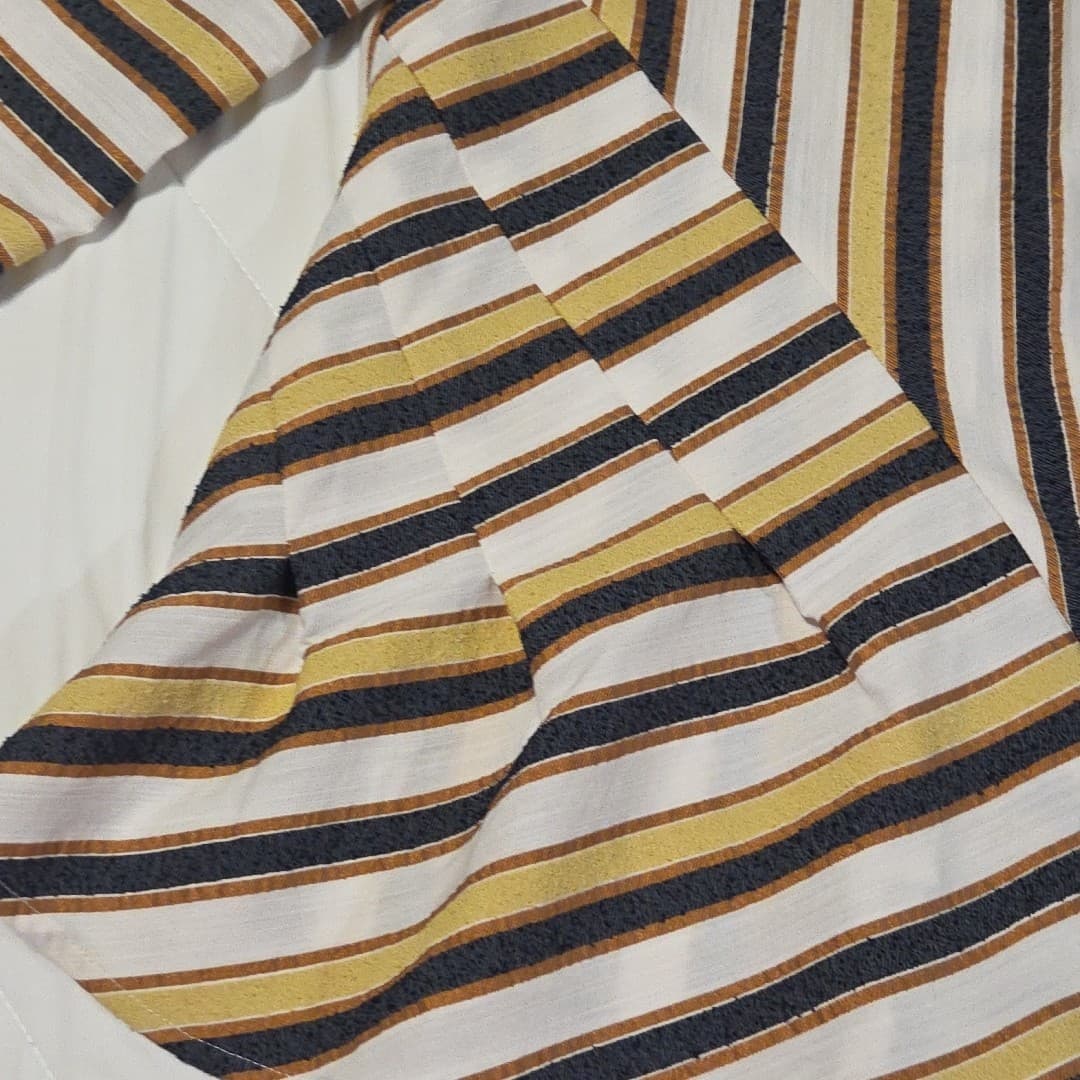 Striped Line Blend Vneck Shirt Back Zips 3/4 Sleeve Size S - Thumbnail 8