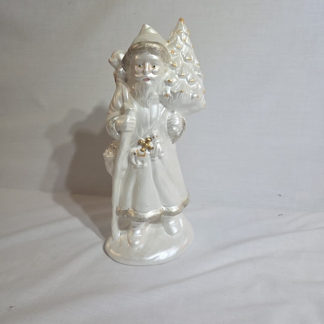 Vintage Ceramic Santa Claus Pearlized Figurine Christmas Tree Holiday Decor - Thumbnail 7