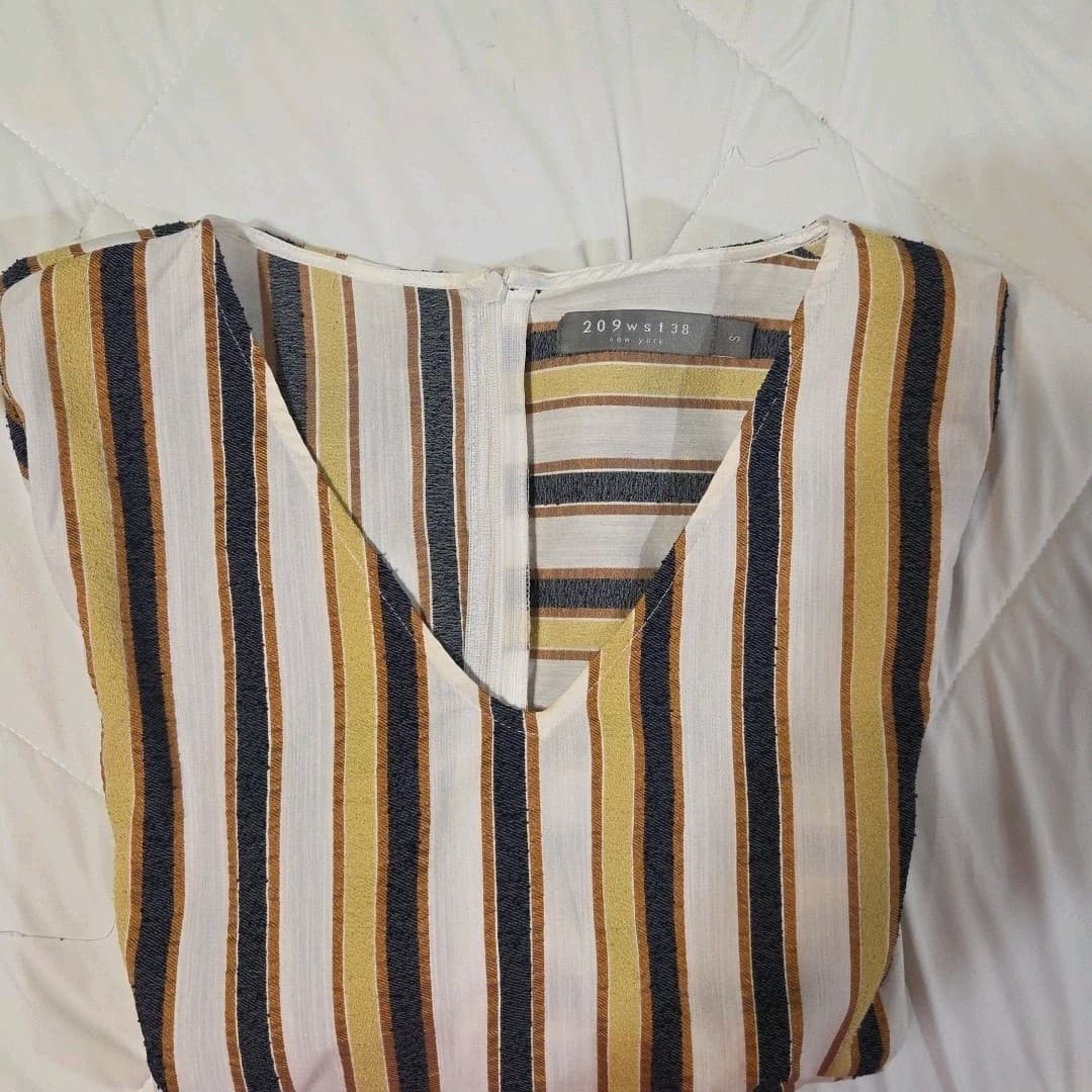 Striped Line Blend Vneck Shirt Back Zips 3/4 Sleeve Size S - Thumbnail 13