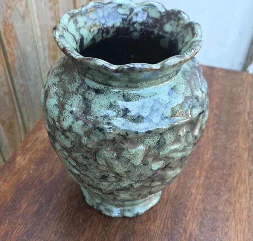 Vintage Anthropology Style 8in Tricolor Turquoise Brown Black Textured Vase - Thumbnail 7