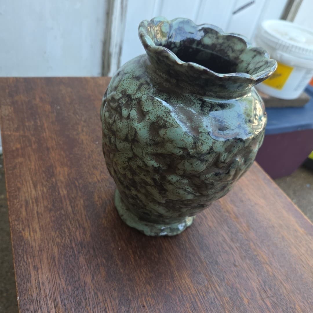 Vintage Anthropology Style 8in Tricolor Turquoise Brown Black Textured Vase - Thumbnail 8