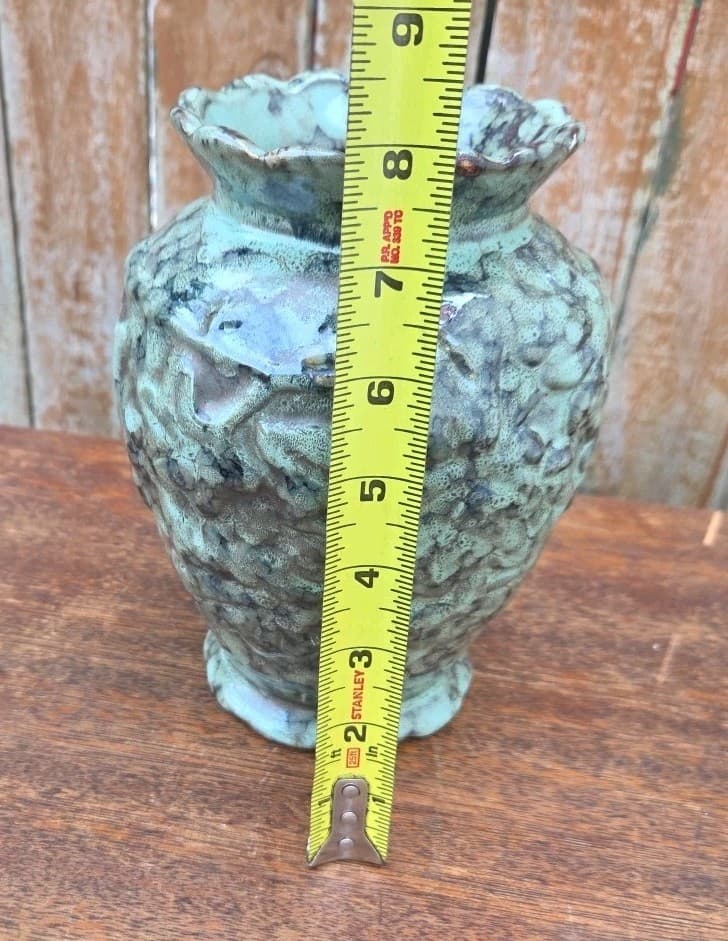 Vintage Anthropology Style 8in Tricolor Turquoise Brown Black Textured Vase - Thumbnail 3