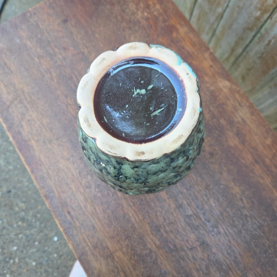 Vintage Anthropology Style 8in Tricolor Turquoise Brown Black Textured Vase - Thumbnail 10