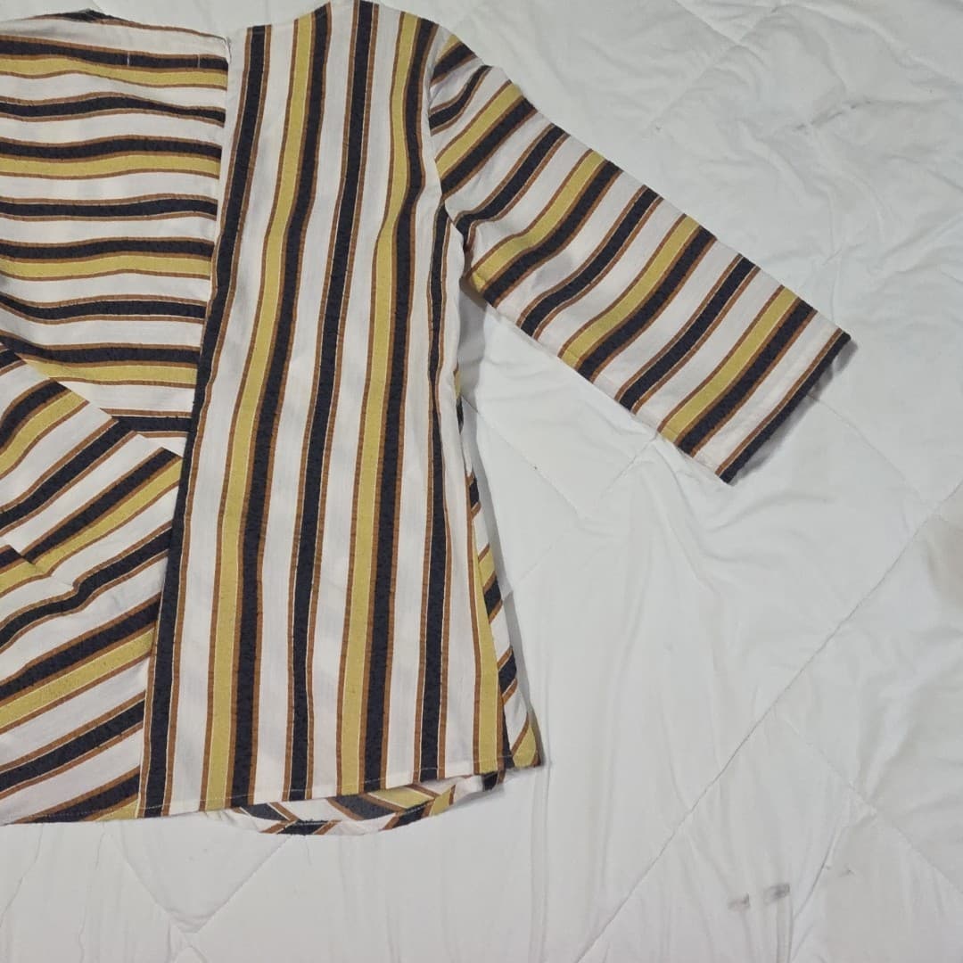 Striped Line Blend Vneck Shirt Back Zips 3/4 Sleeve Size S - Thumbnail 10