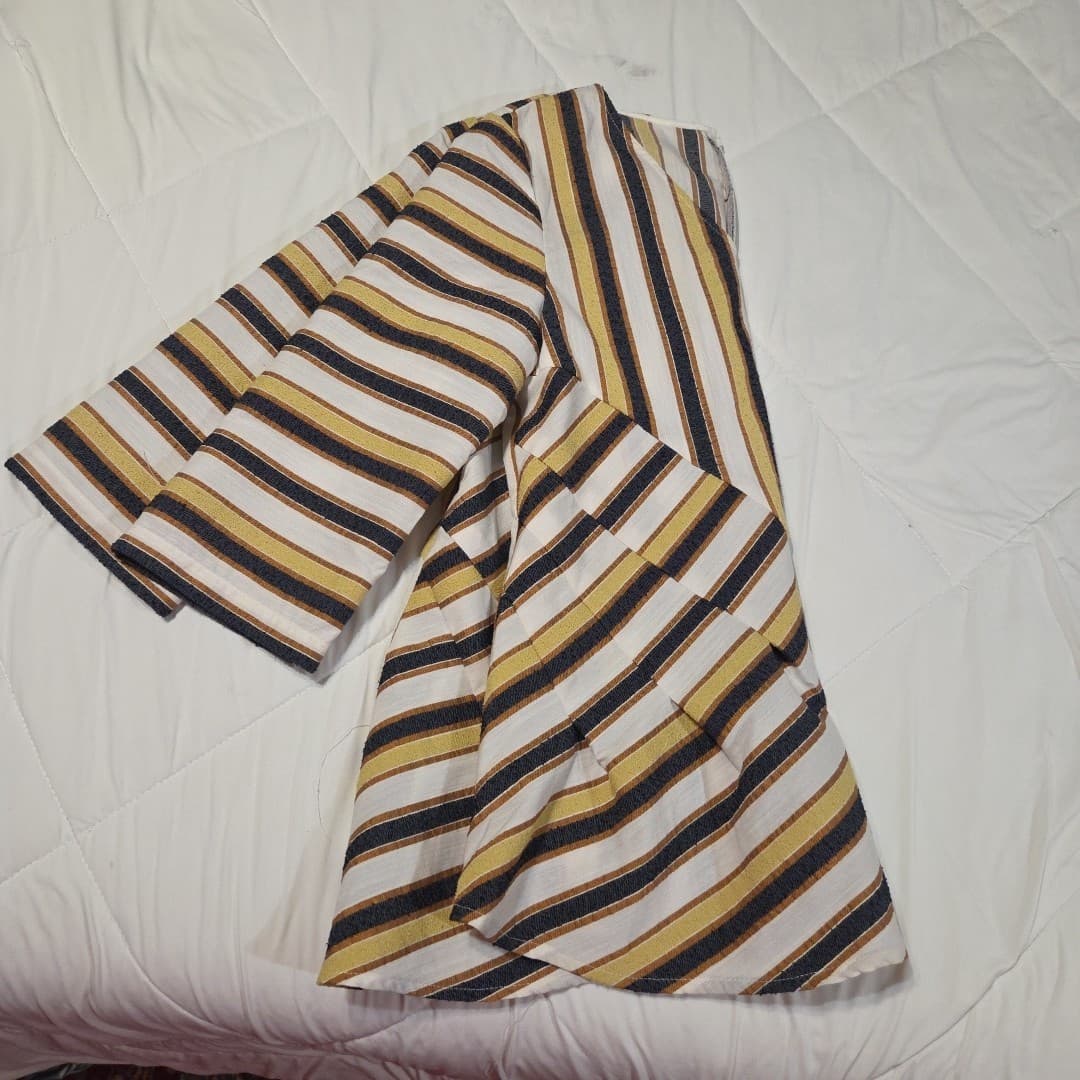 Striped Line Blend Vneck Shirt Back Zips 3/4 Sleeve Size S - Thumbnail 11