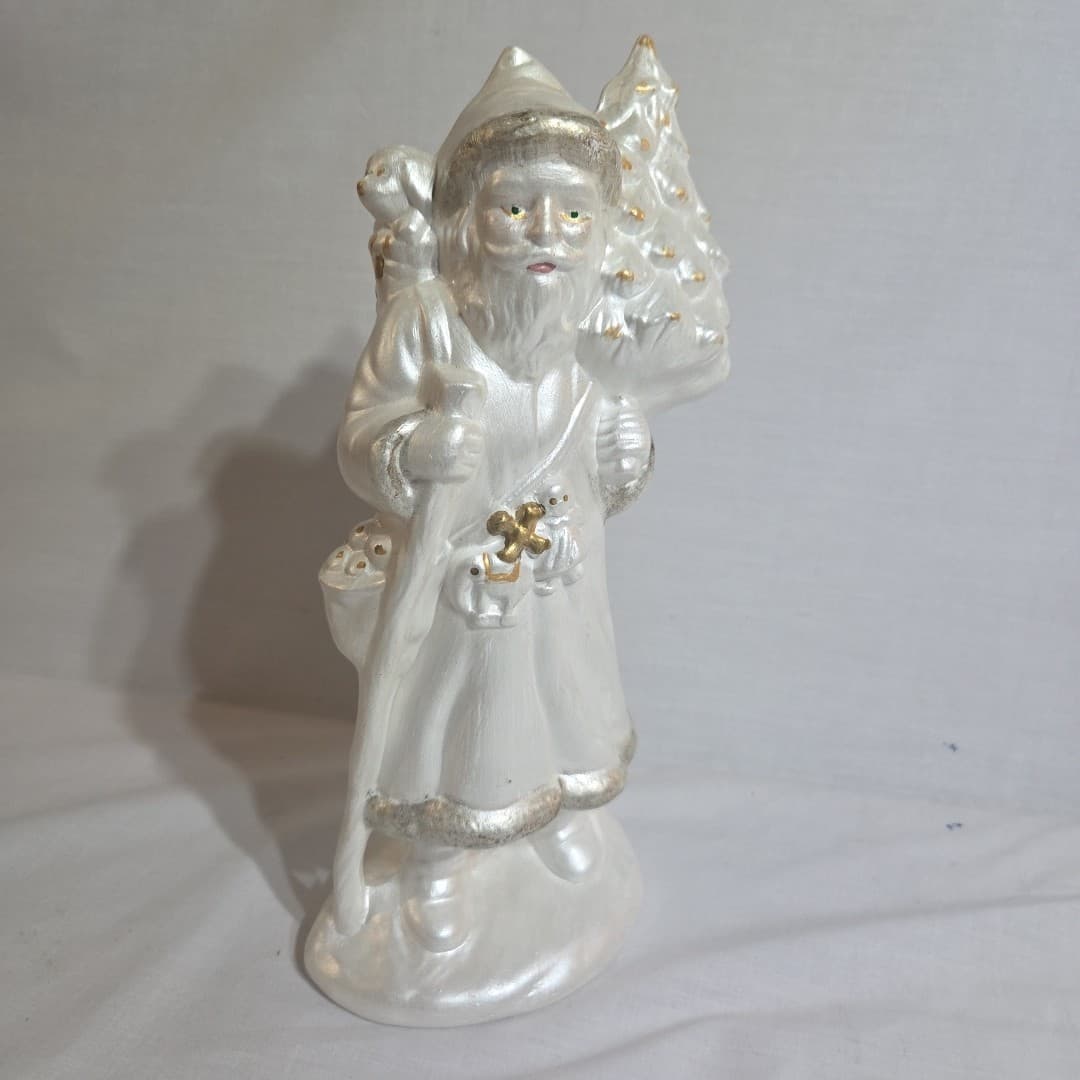 Vintage Ceramic Santa Claus Pearlized Figurine Christmas Tree Holiday Decor