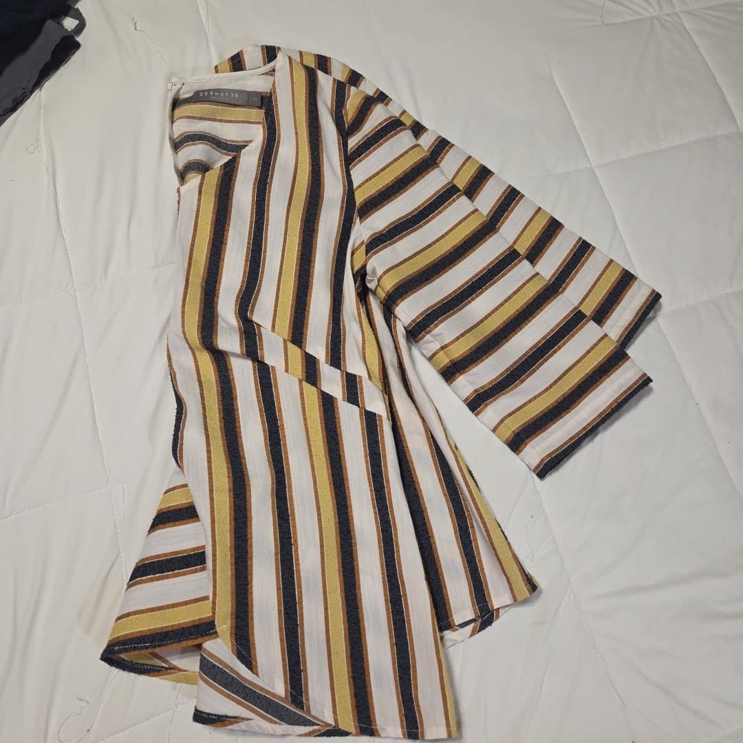 Striped Line Blend Vneck Shirt Back Zips 3/4 Sleeve Size S - Thumbnail 12