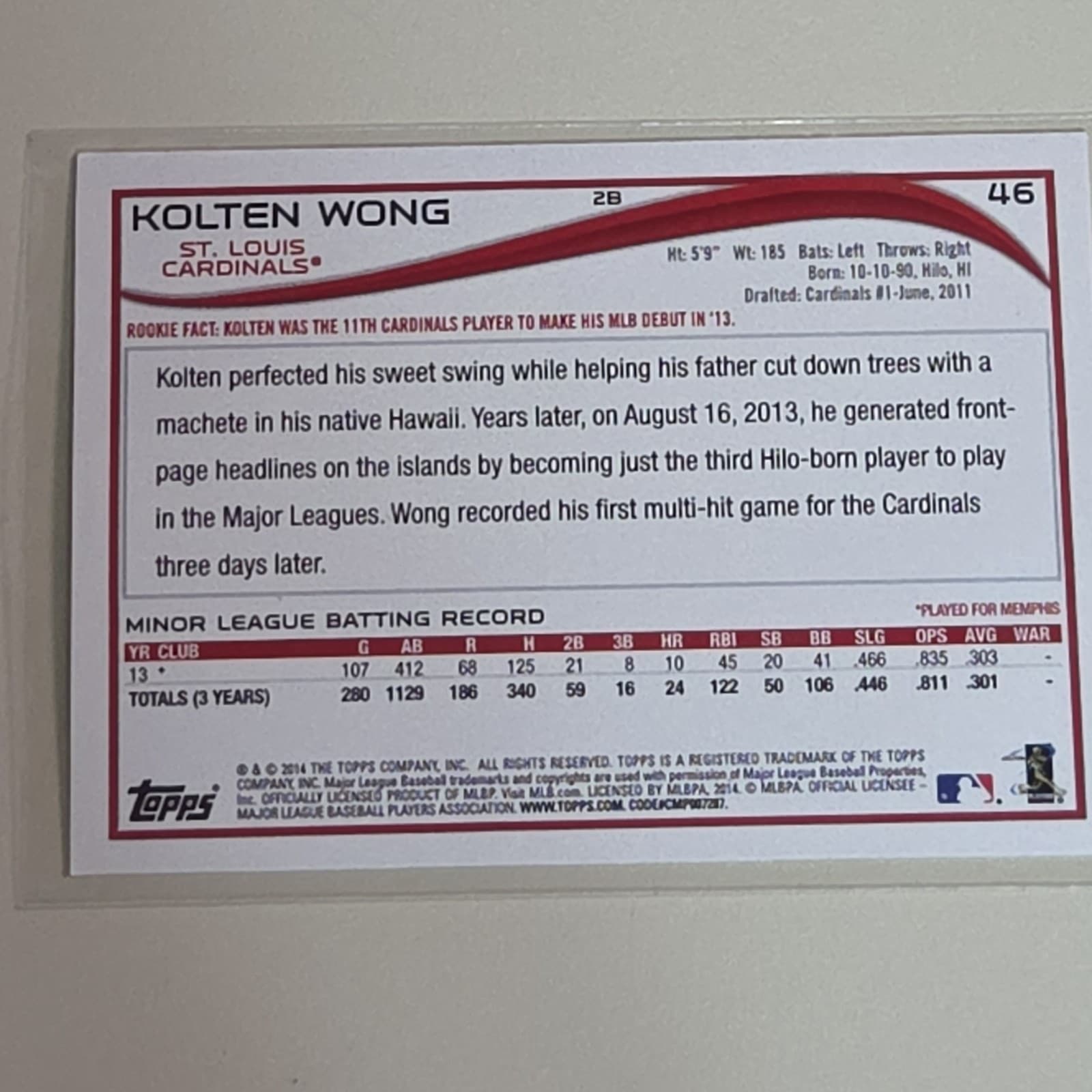 2014 Topps - Kolten Wong #46 (RC) - Thumbnail 2
