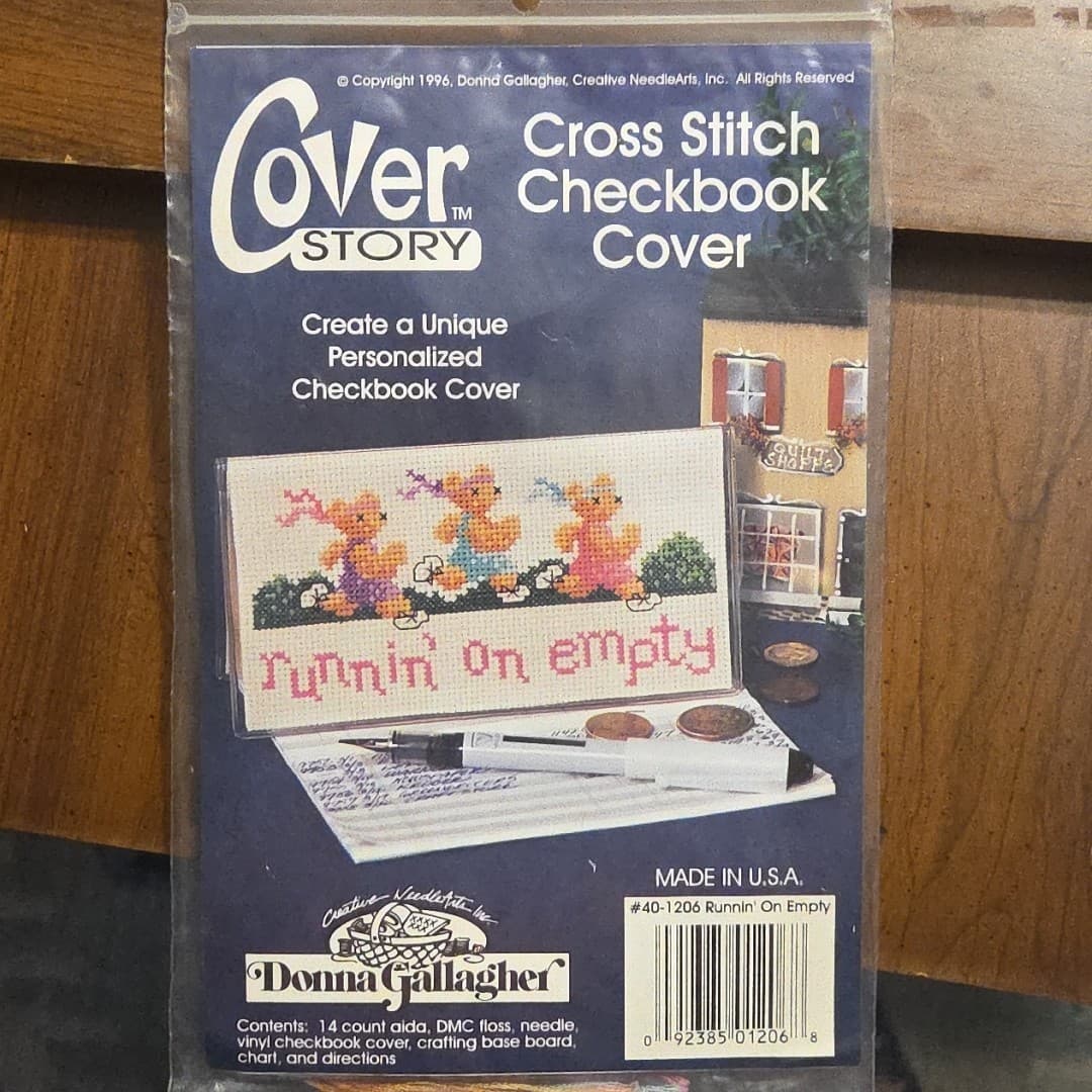 Donna Gallagher Counted Cross Stitch Kit Checkbook Cover BEARS Runnin On Empty