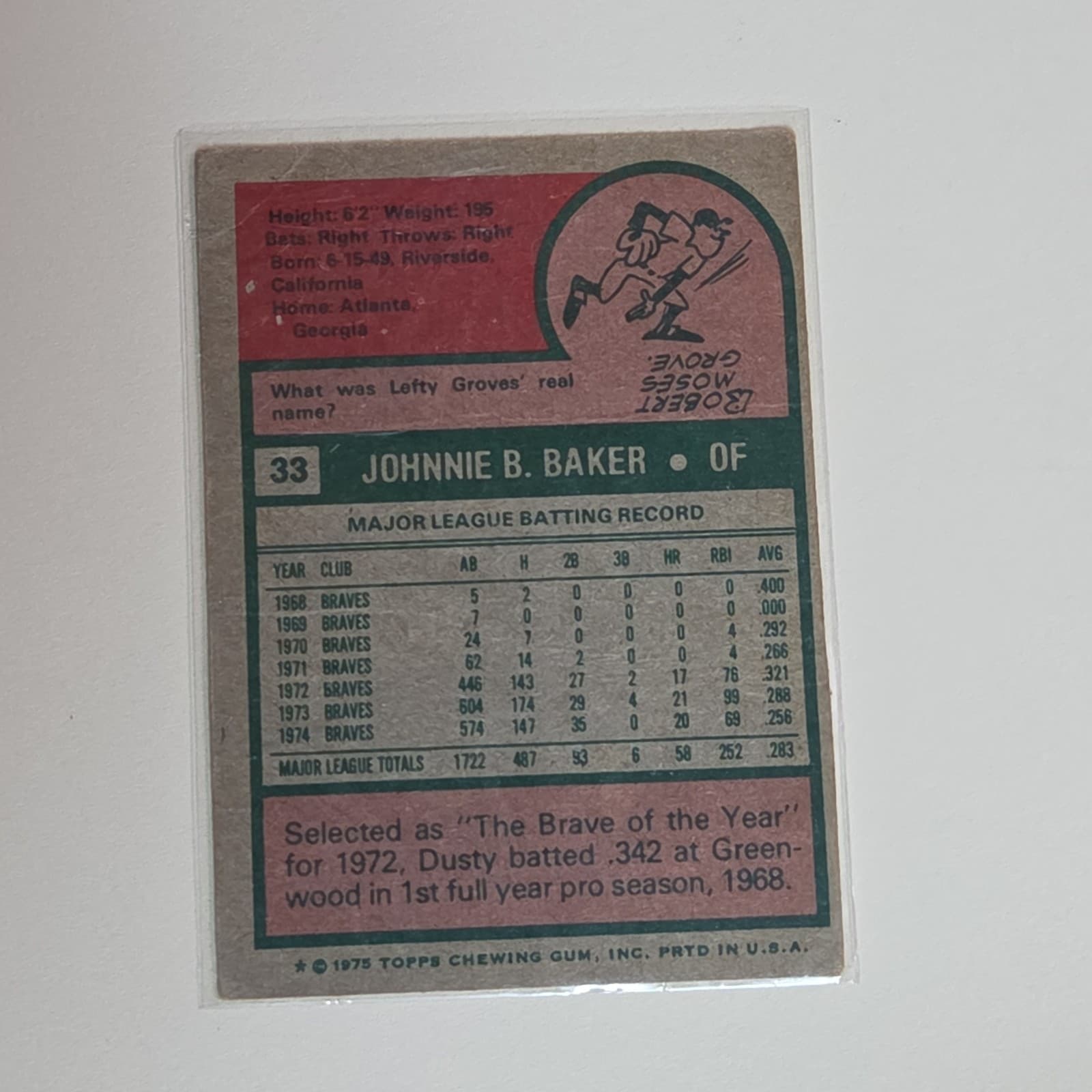 1975 Topps - Dusty Baker #33 - Thumbnail 2
