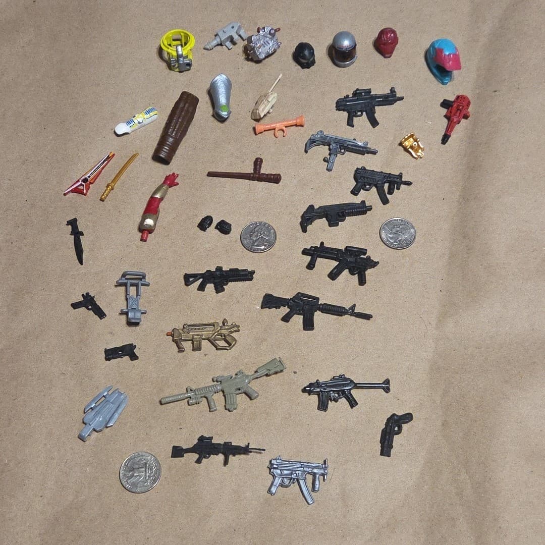 ACTION FIGURE ACCESSORIES LOT OF 38 TOY HAND GUNS RIFLES WEAPONS And More