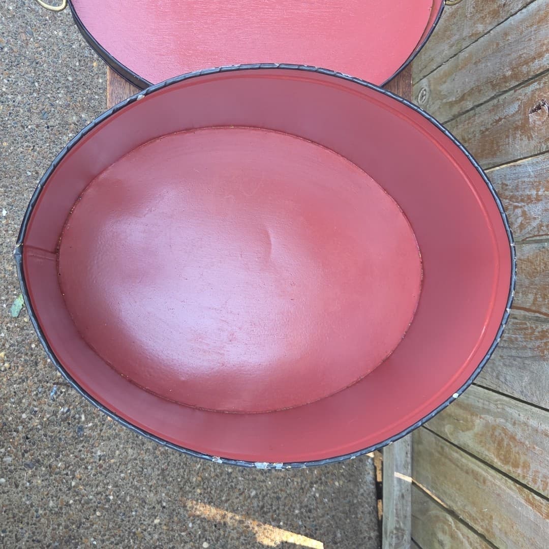 Maitland Smith Painted Oval Metal Toleware Box Bin - Thumbnail 7