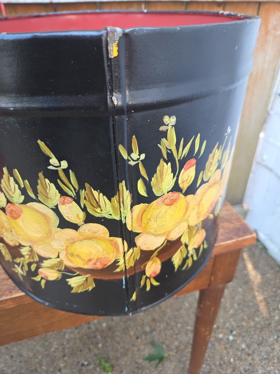 Maitland Smith Painted Oval Metal Toleware Box Bin - Thumbnail 8