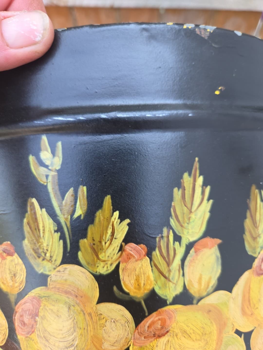 Maitland Smith Painted Oval Metal Toleware Box Bin - Thumbnail 13