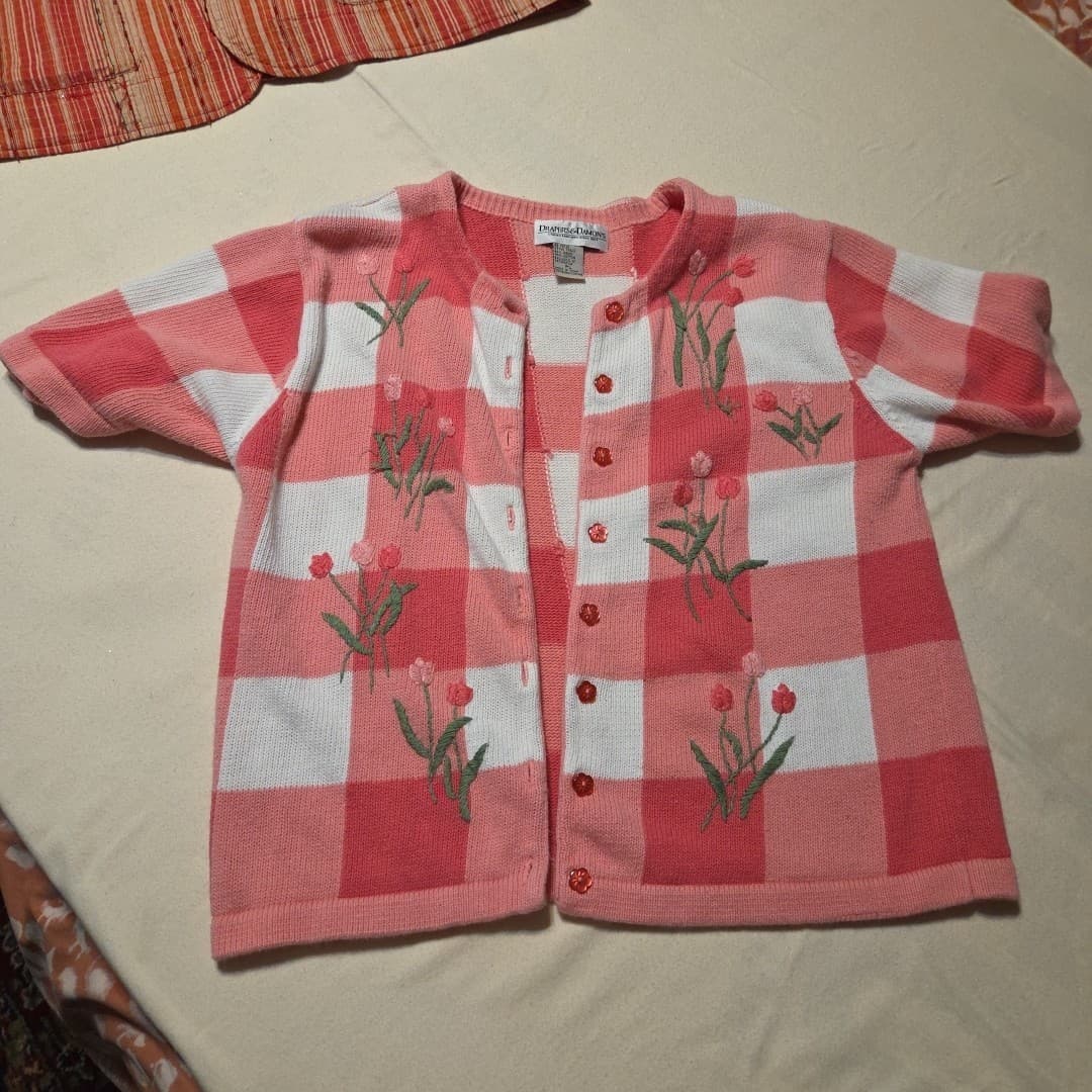 Drapers&Damons Women Sz PL: Pink Brown Stripe & Pink Flowered Jacket/Sweater - Thumbnail 4