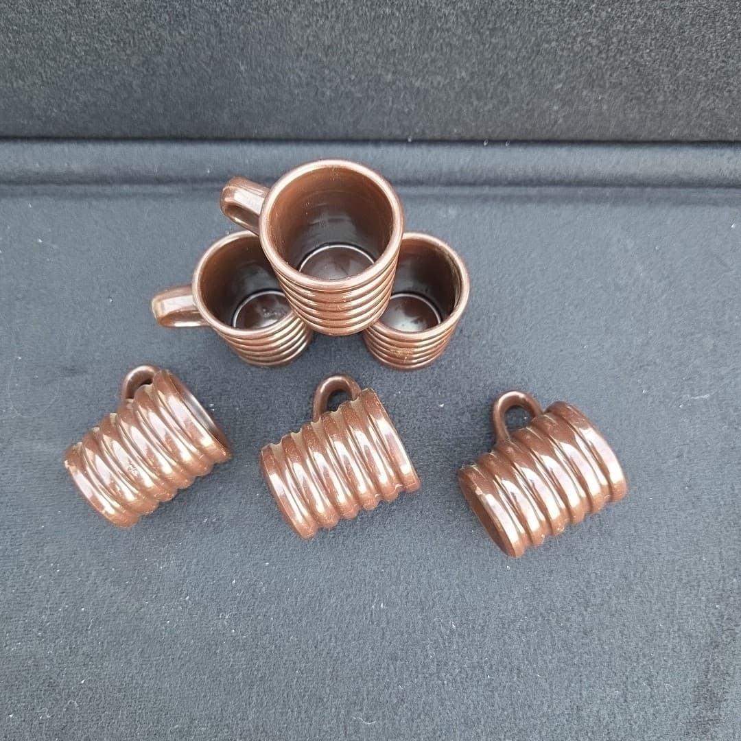 Vintage 6 Brown Ribbed Mug Shot Glasses - Thumbnail 6