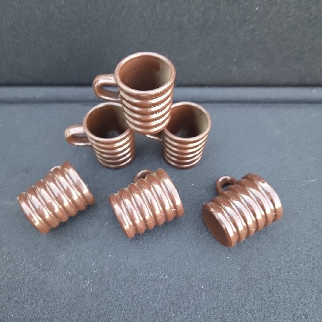 Vintage 6 Brown Ribbed Mug Shot Glasses - Thumbnail 4