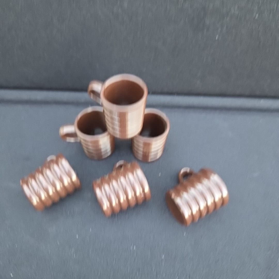 Vintage 6 Brown Ribbed Mug Shot Glasses - Thumbnail 5